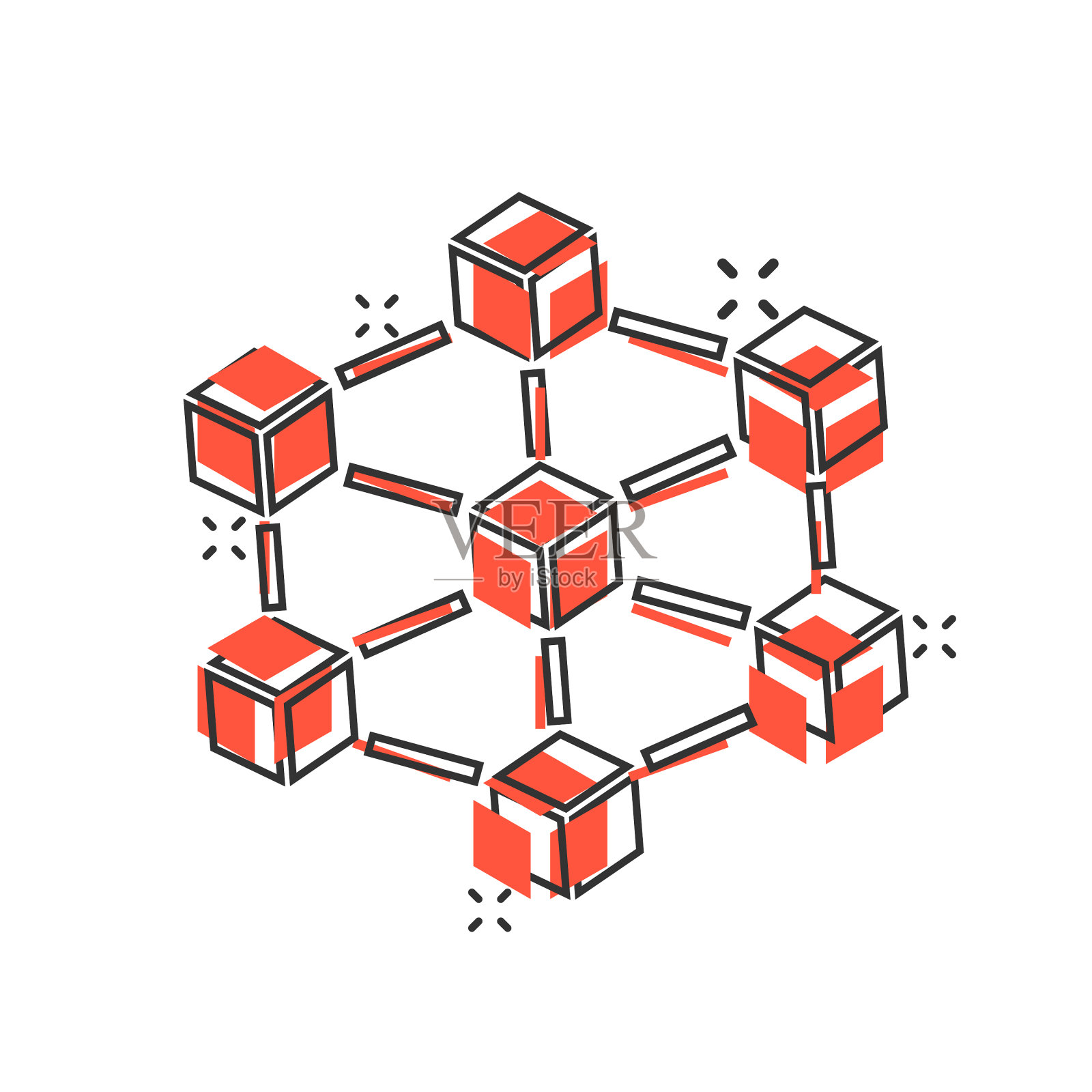 卡通区块链技术图标在漫画风格图标素材