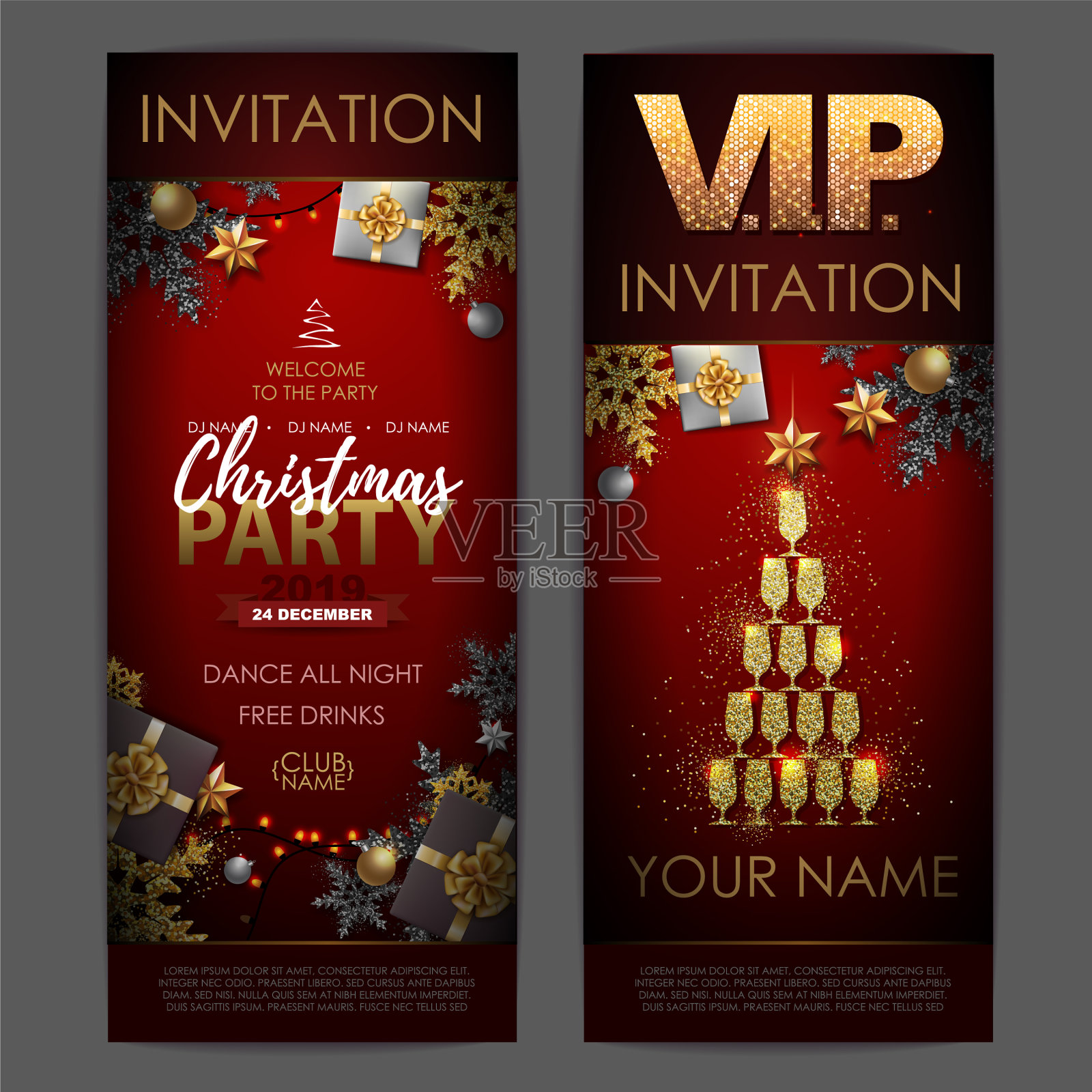 有金色香槟杯的圣诞海报插画图片素材