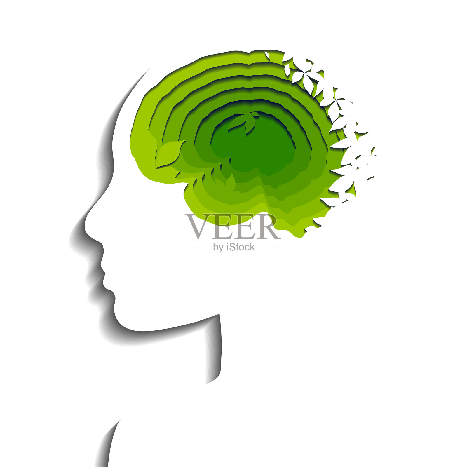 分层生态人脑剪纸上的白色设计元素图片