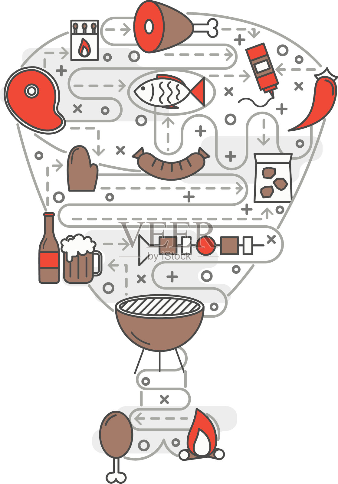 细线艺术烧烤海报横幅设计元素图片