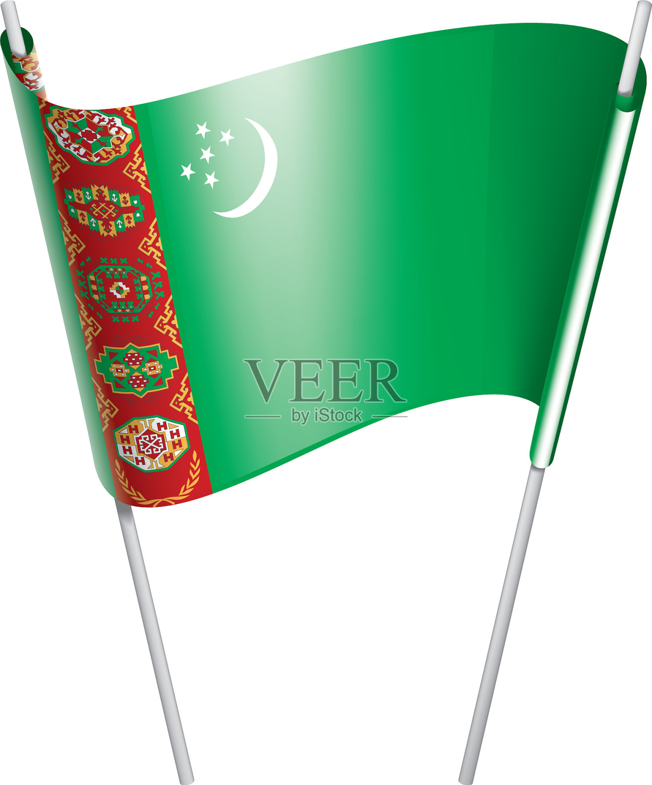 土库曼斯坦国旗上有白色设计元素图片