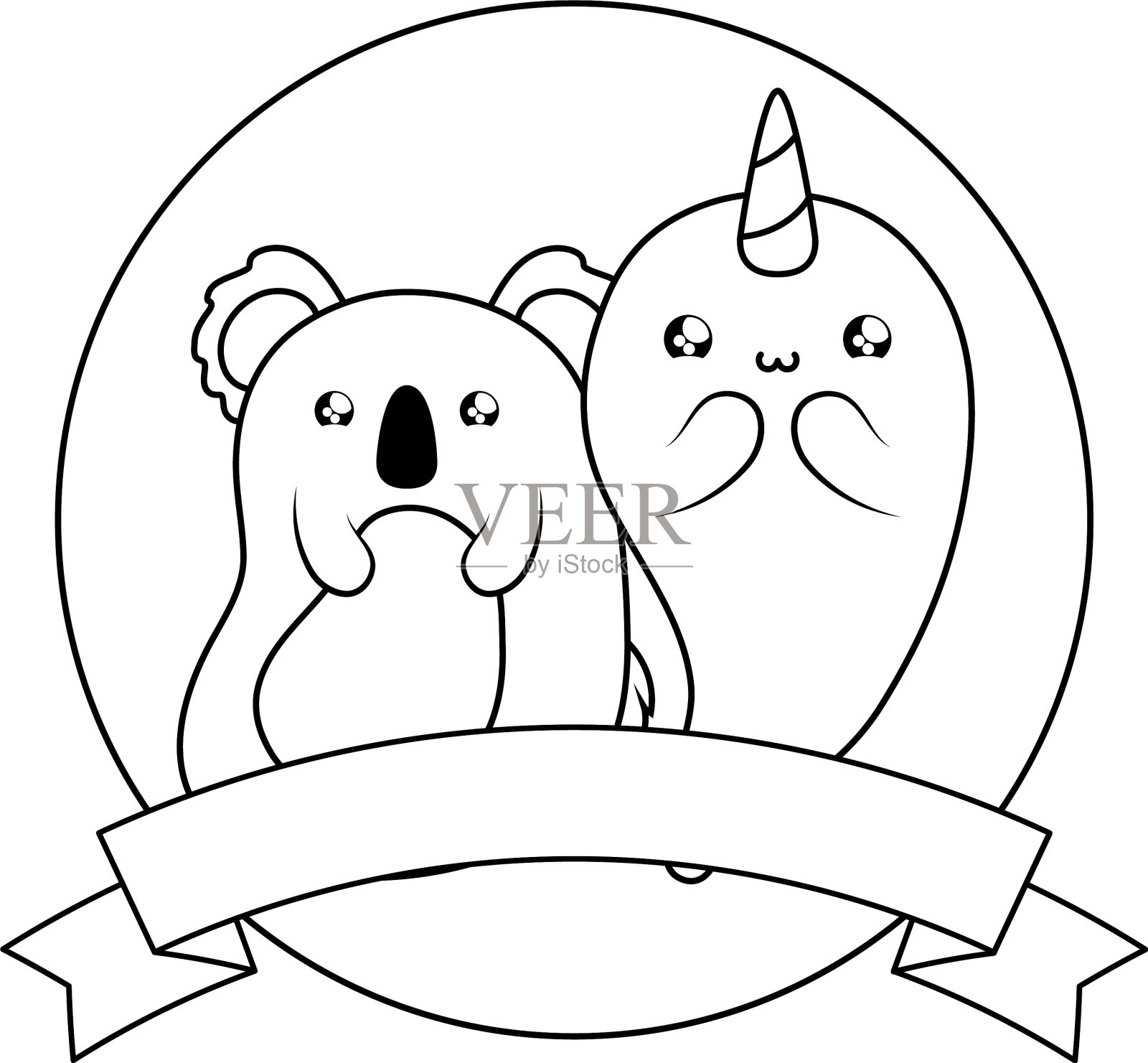 可爱的考拉动物kawaii可爱的独角鲸设计元素图片