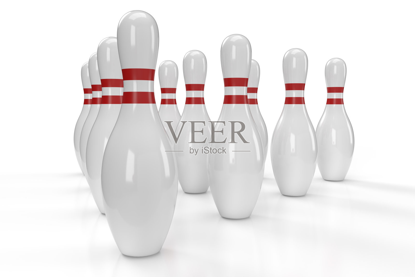 白色带红色条纹的保龄球瓶(剪裁路径)照片摄影图片
