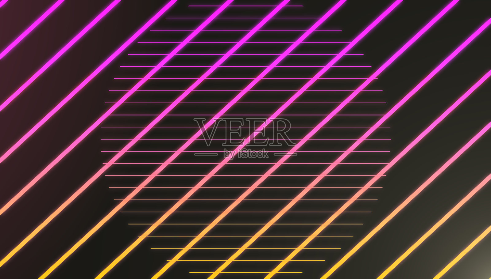 抽象复古科幻霓虹灯明亮的镜头光晕在黑色的背景。激光显示彩色横幅广告设计技术。80年代的复古风格插画图片素材