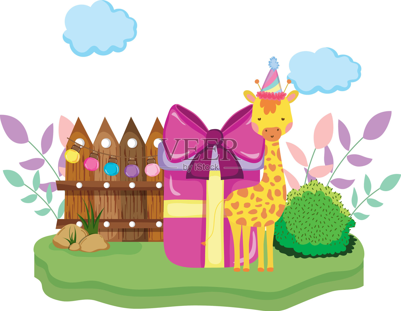 可爱的小长颈鹿与派对帽子的性格设计元素图片