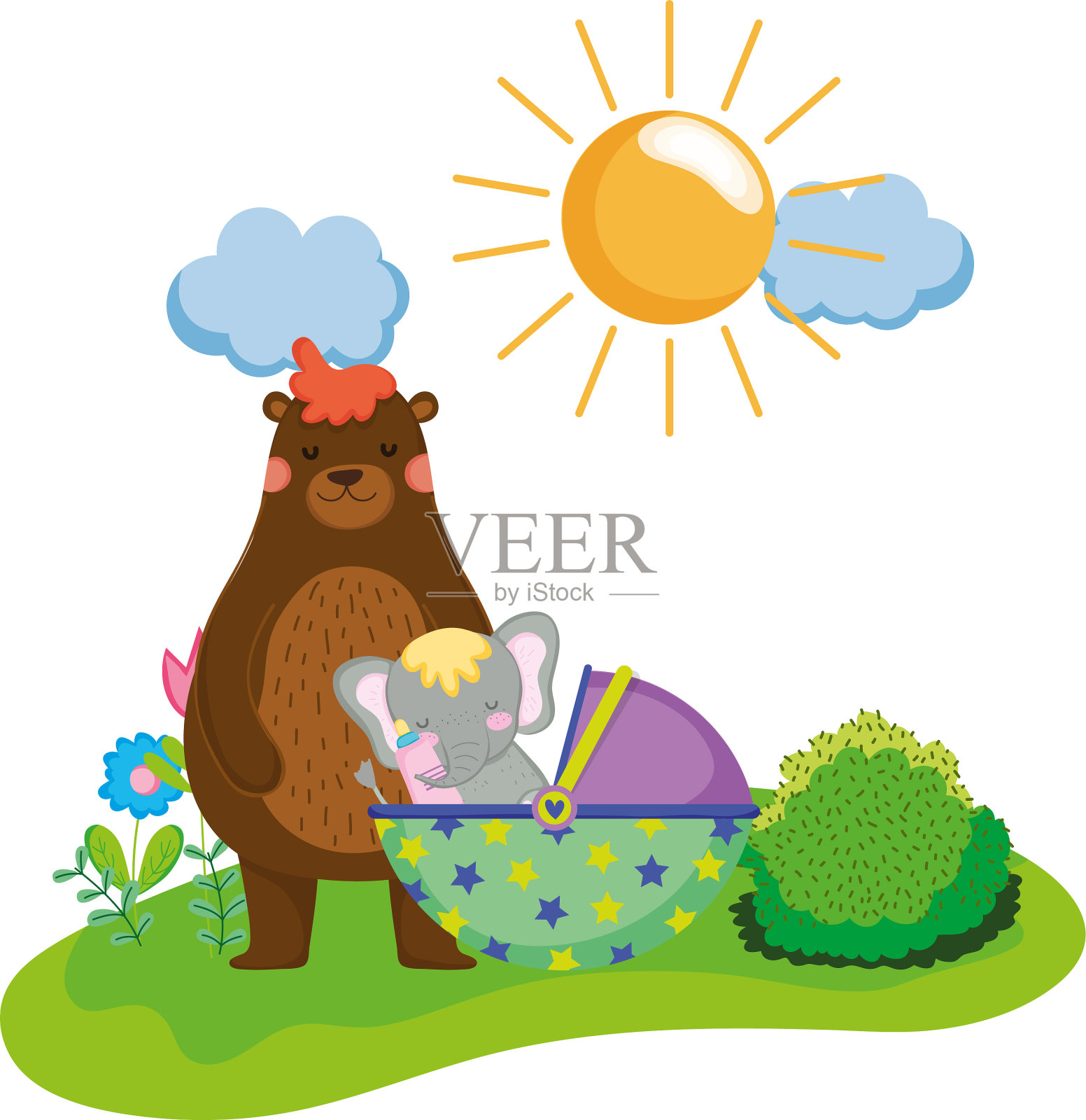 可爱的小象性格设计元素图片