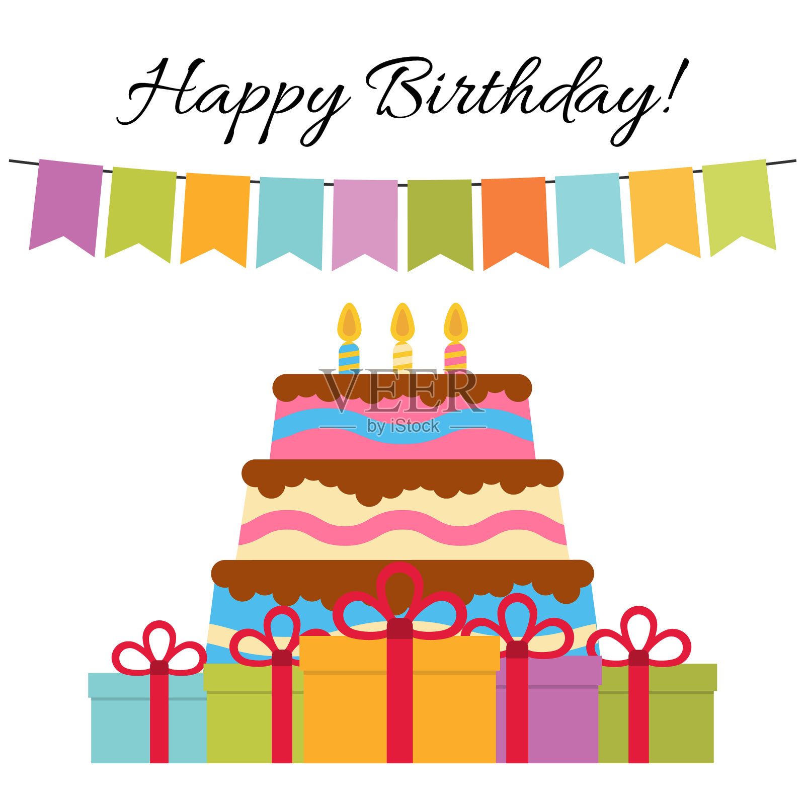 庆祝生日的卡片和甜蛋糕设计元素图片