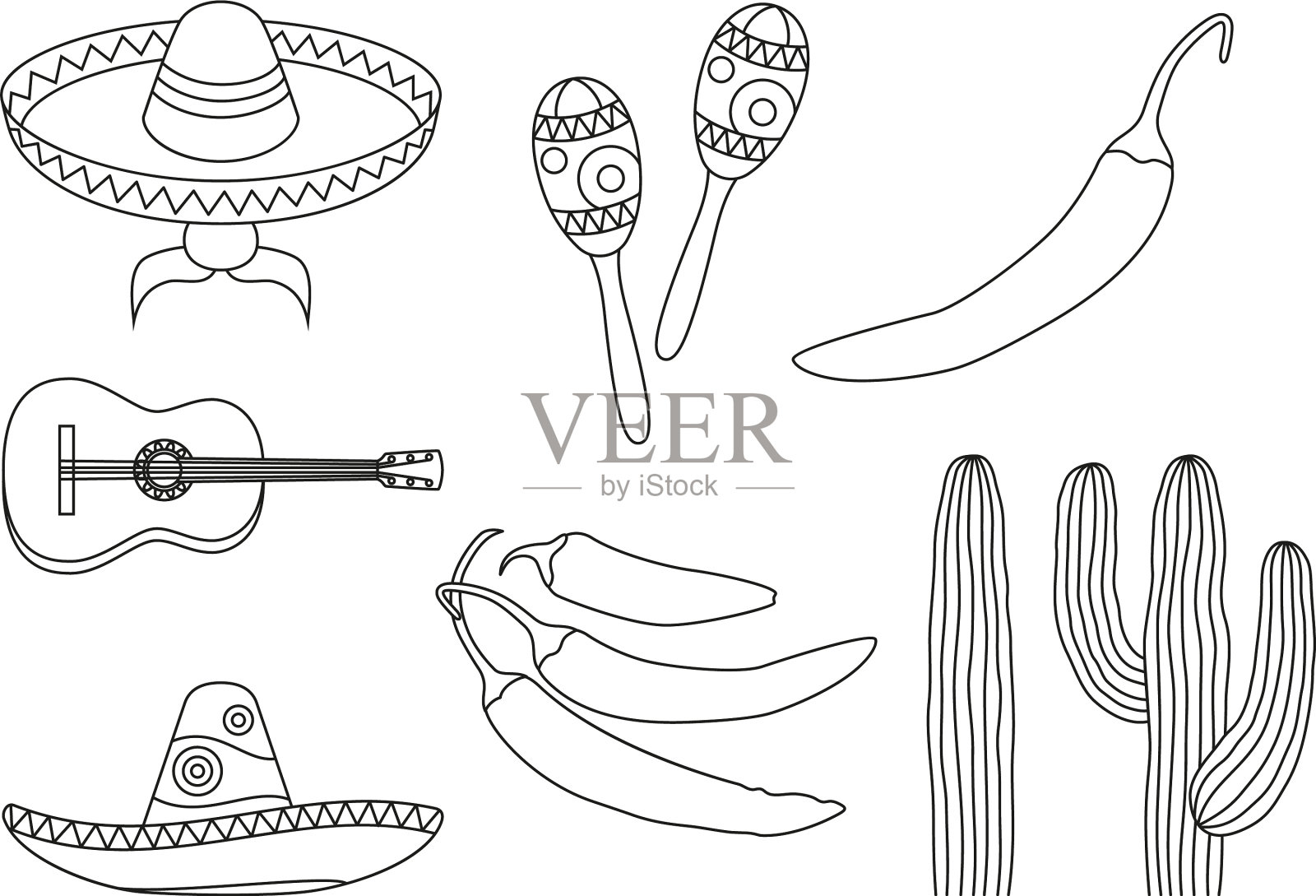 线条艺术黑色和白色8墨西哥元素插画图片素材