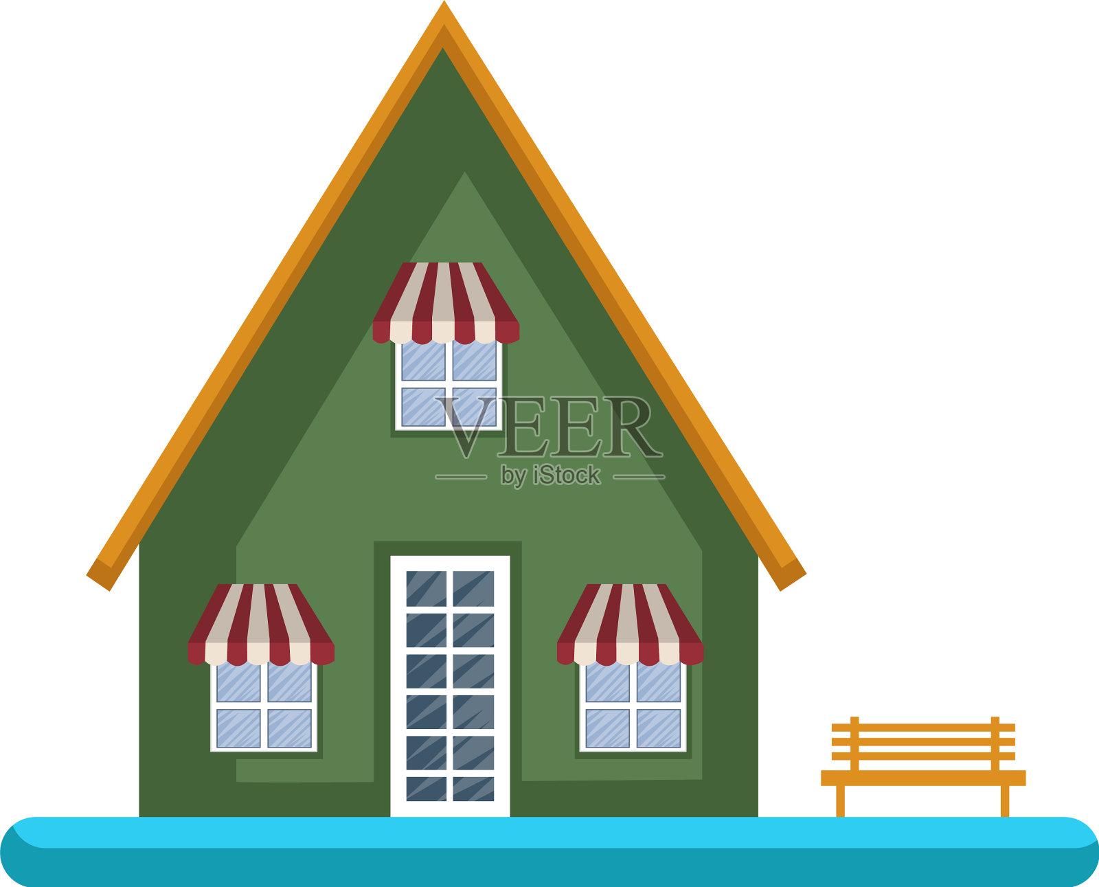 卡通绿色建筑与黄色的房间白色设计元素图片