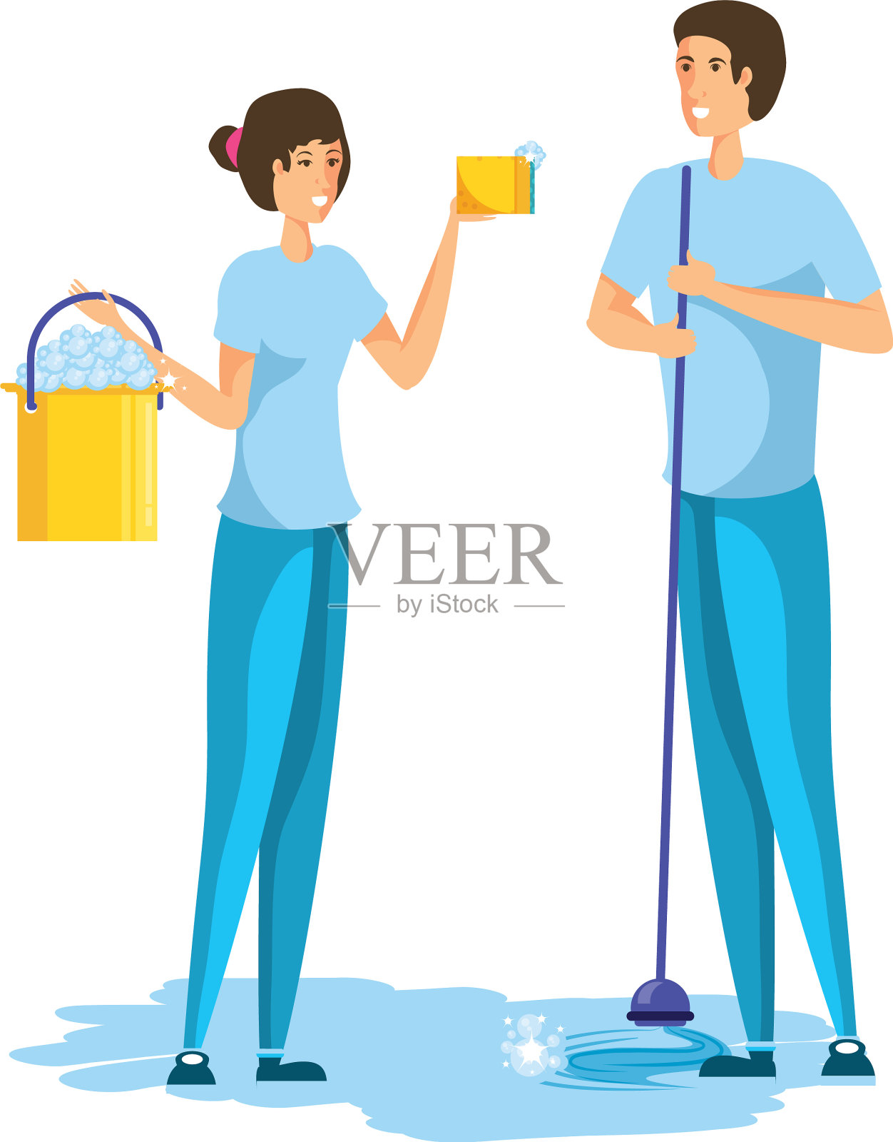 孤立的男女卡通清洁设计设计元素图片