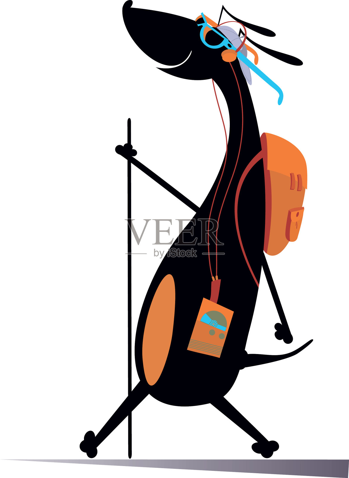 徒步狗背包拐杖和音乐设计元素图片