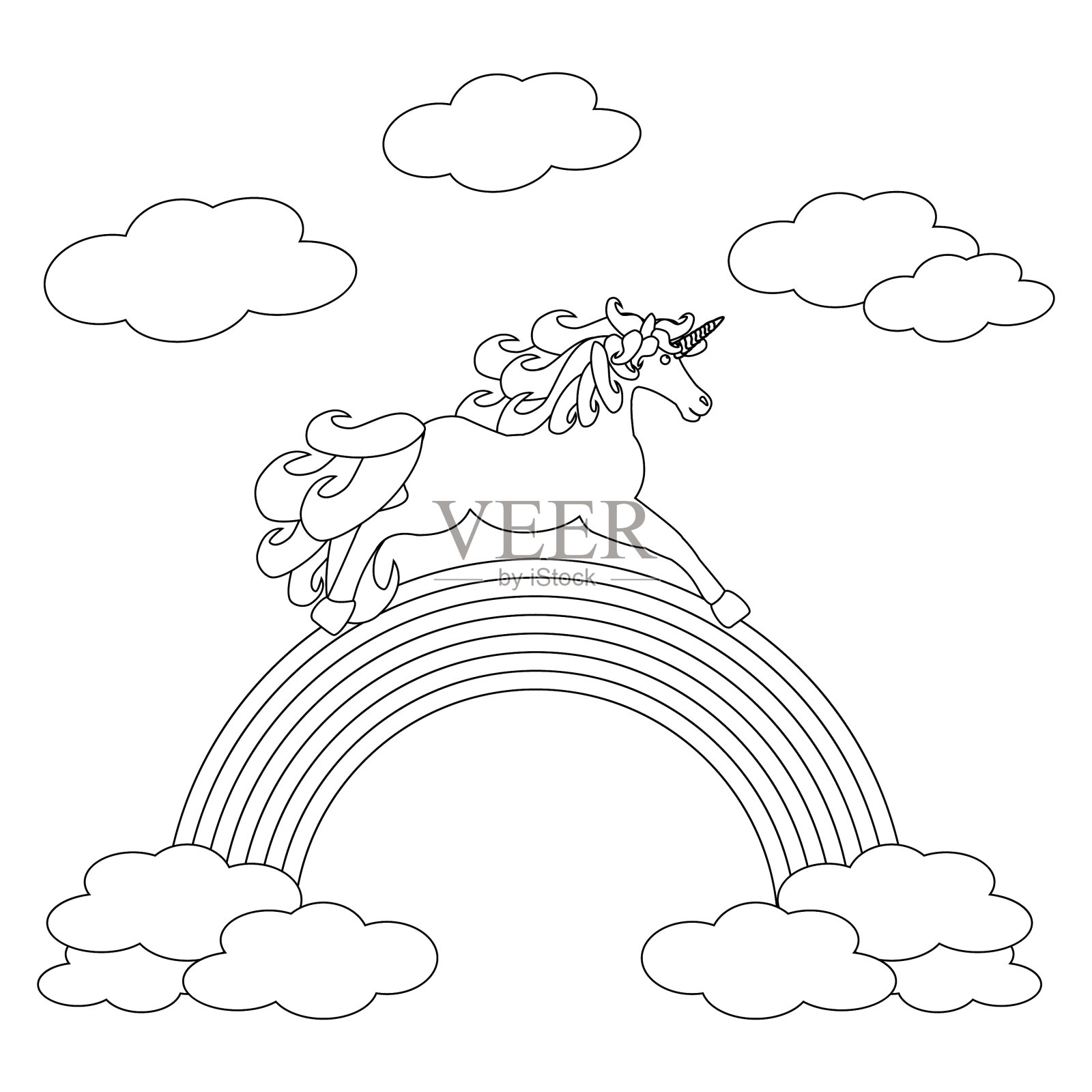 彩虹轮廓上的独角兽设计元素图片