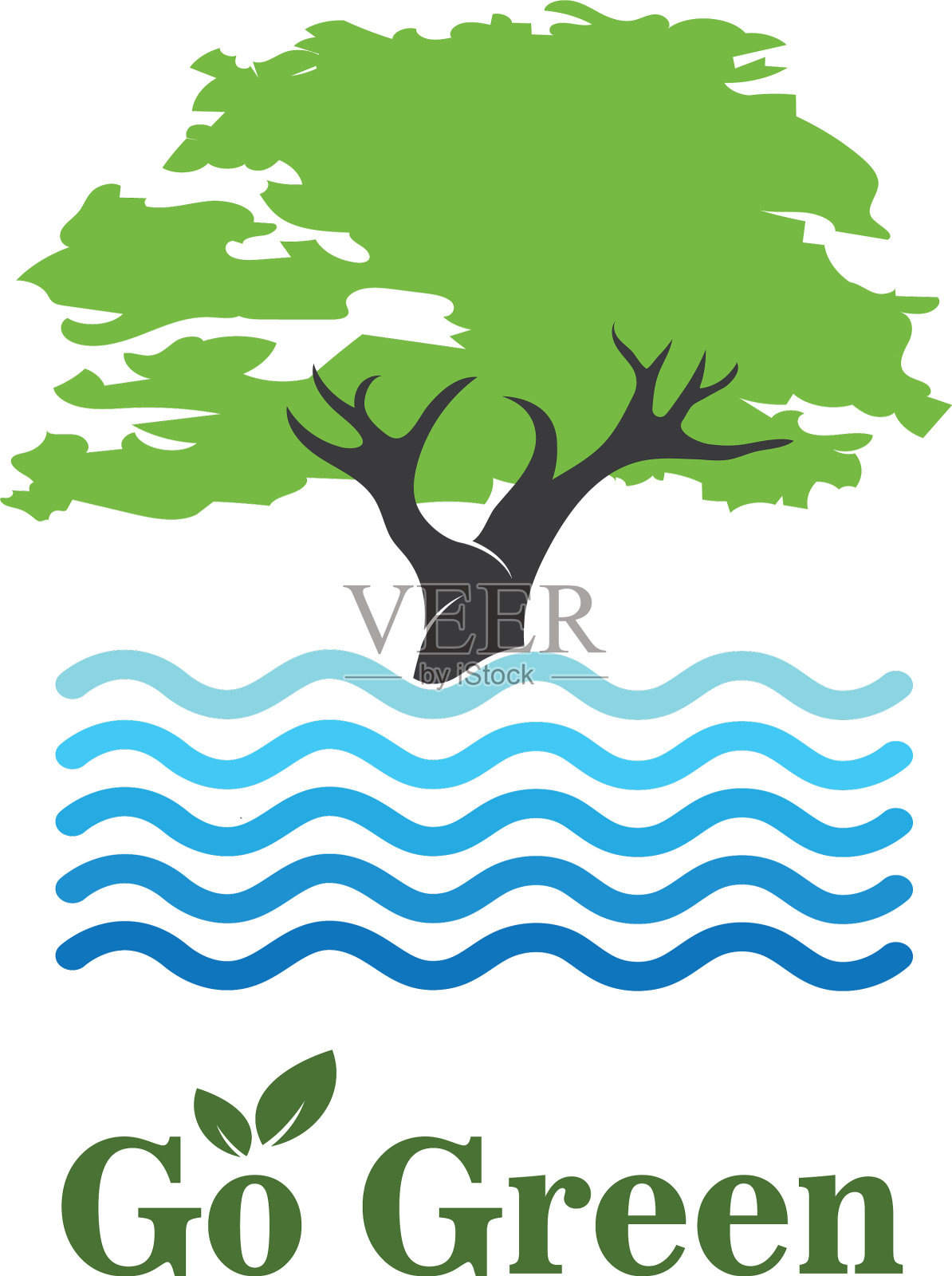 树和水的象征和图标去绿色生态设计元素图片