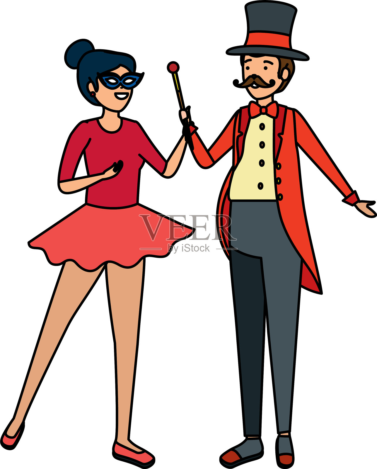 马戏团魔术师戴着帽子和女人设计元素图片