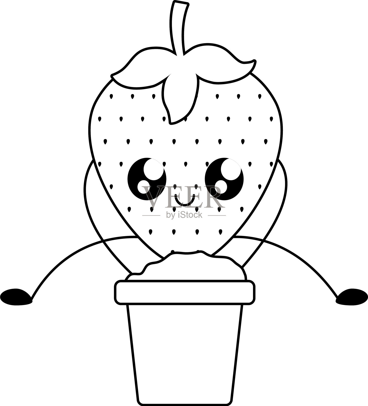 草莓水果和桶沙卡哇伊设计元素图片