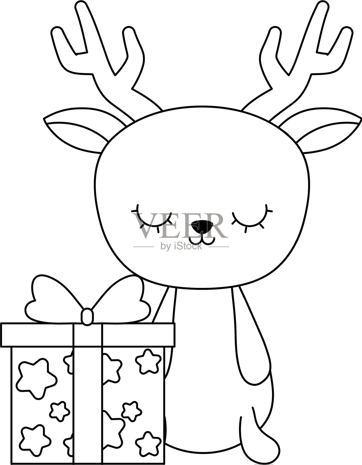 可爱的驯鹿动物与礼盒设计元素图片