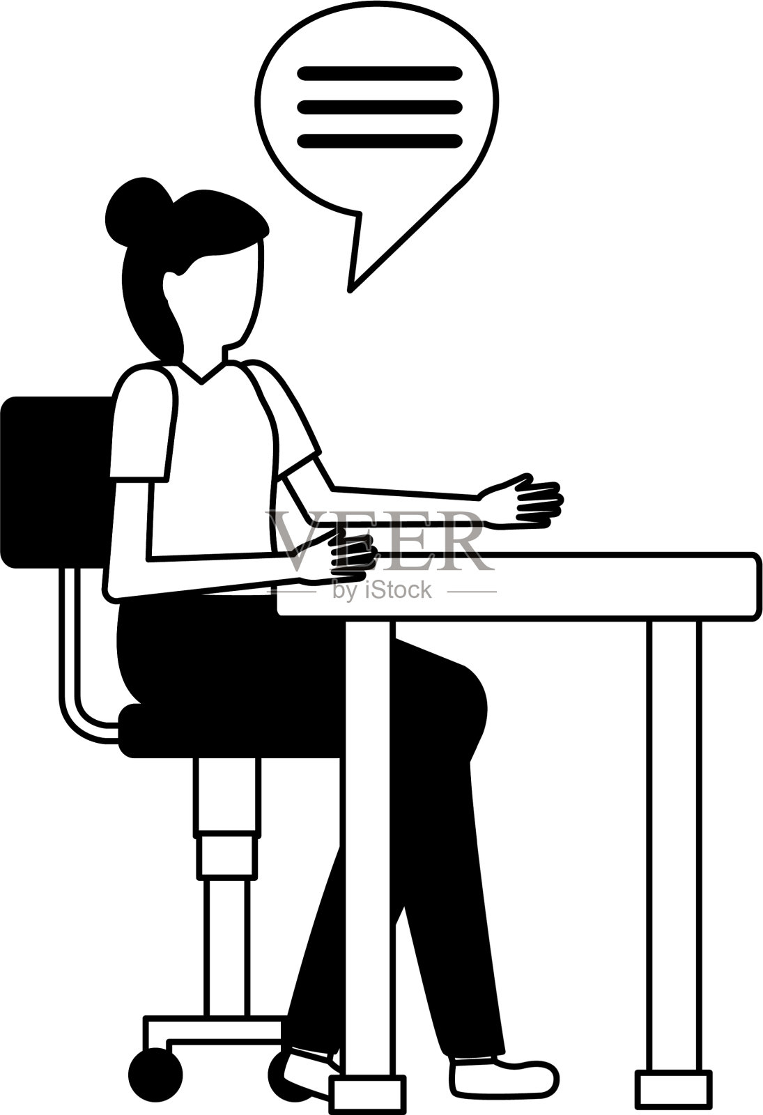 女人坐在椅子上聊天泡泡设计元素图片