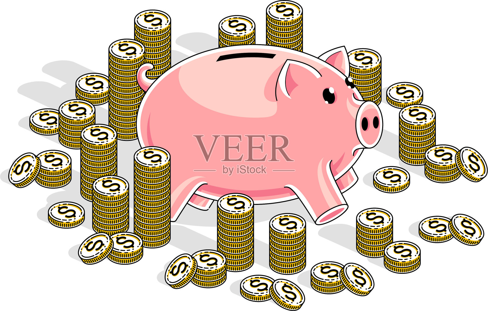 存钱罐和分硬币叠在一起设计元素图片