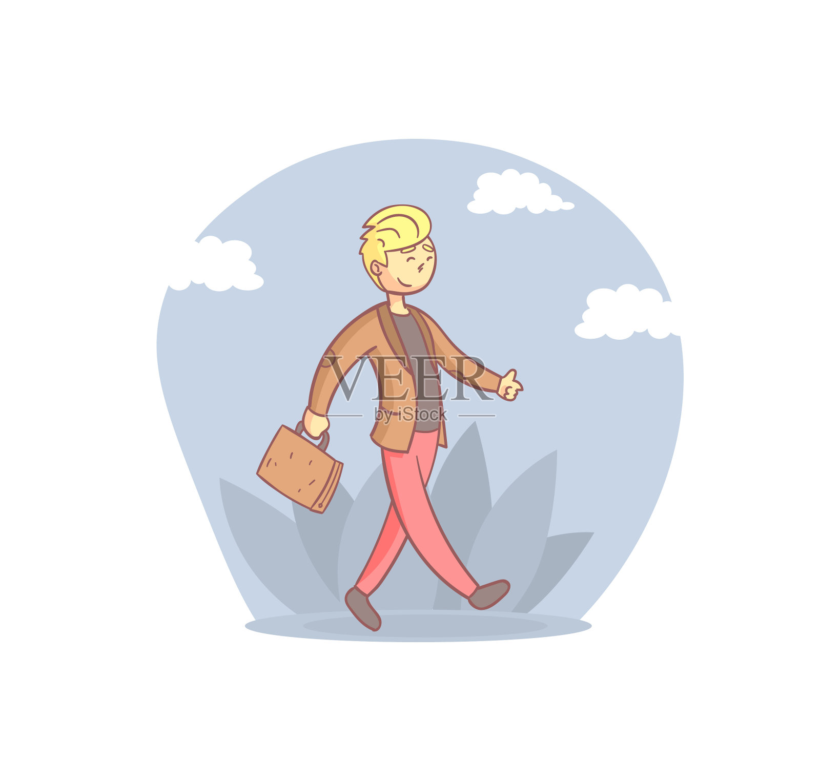 愉快的商人走在年轻的公文包设计元素图片