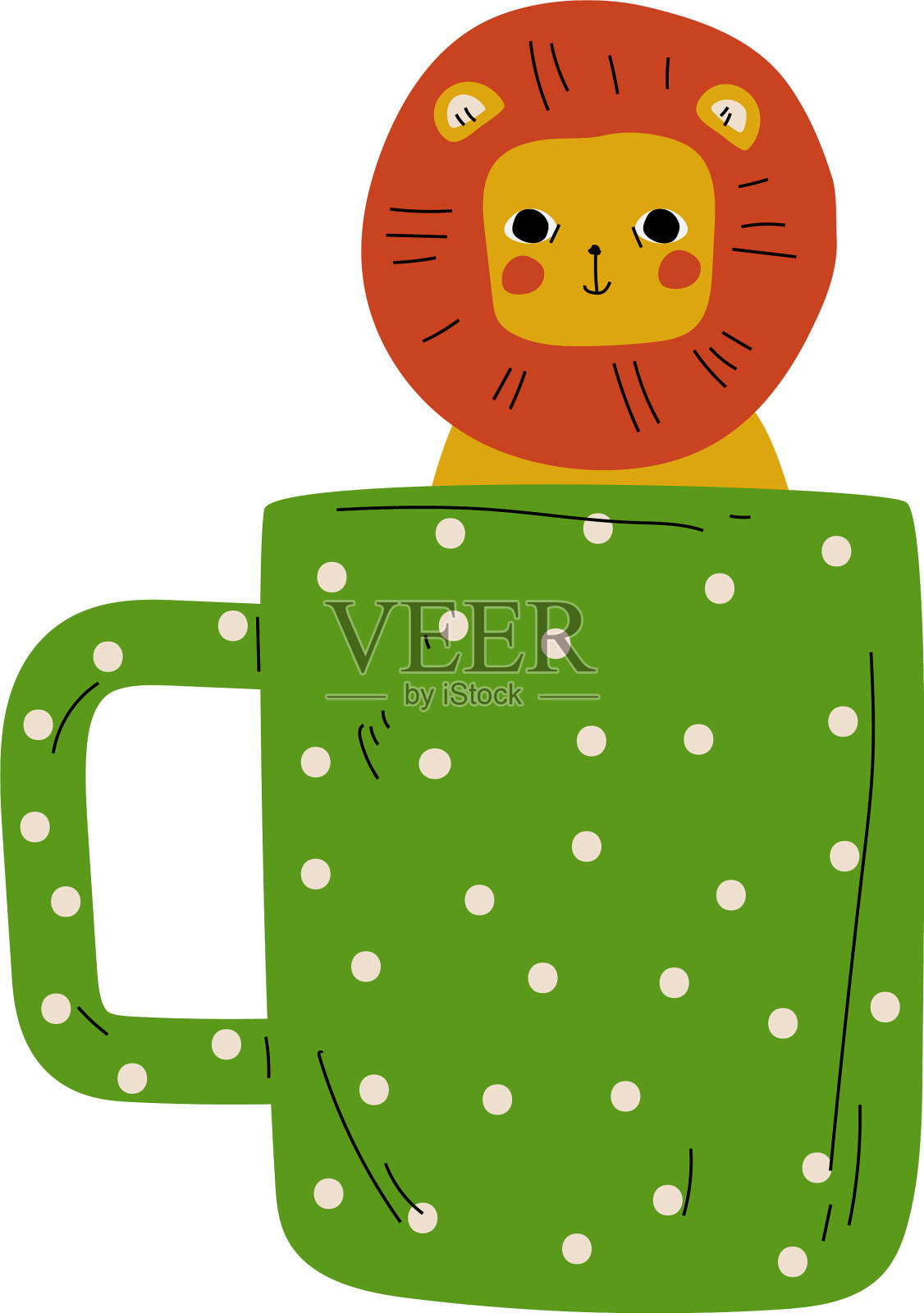 可爱的狮子在绿色的斑点茶杯可爱的小设计元素图片