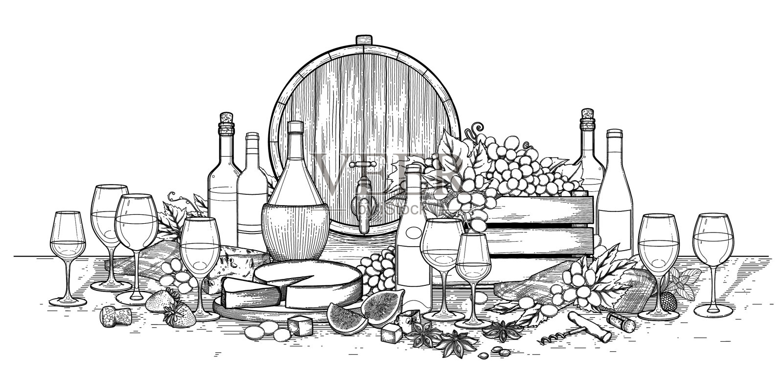 装饰有图案的酒杯和酒瓶设计元素图片