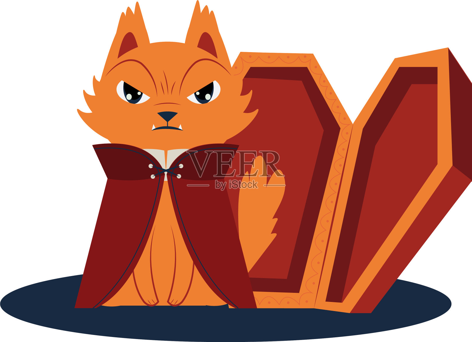 万圣节猫吉祥物与德古拉服装和设计元素图片