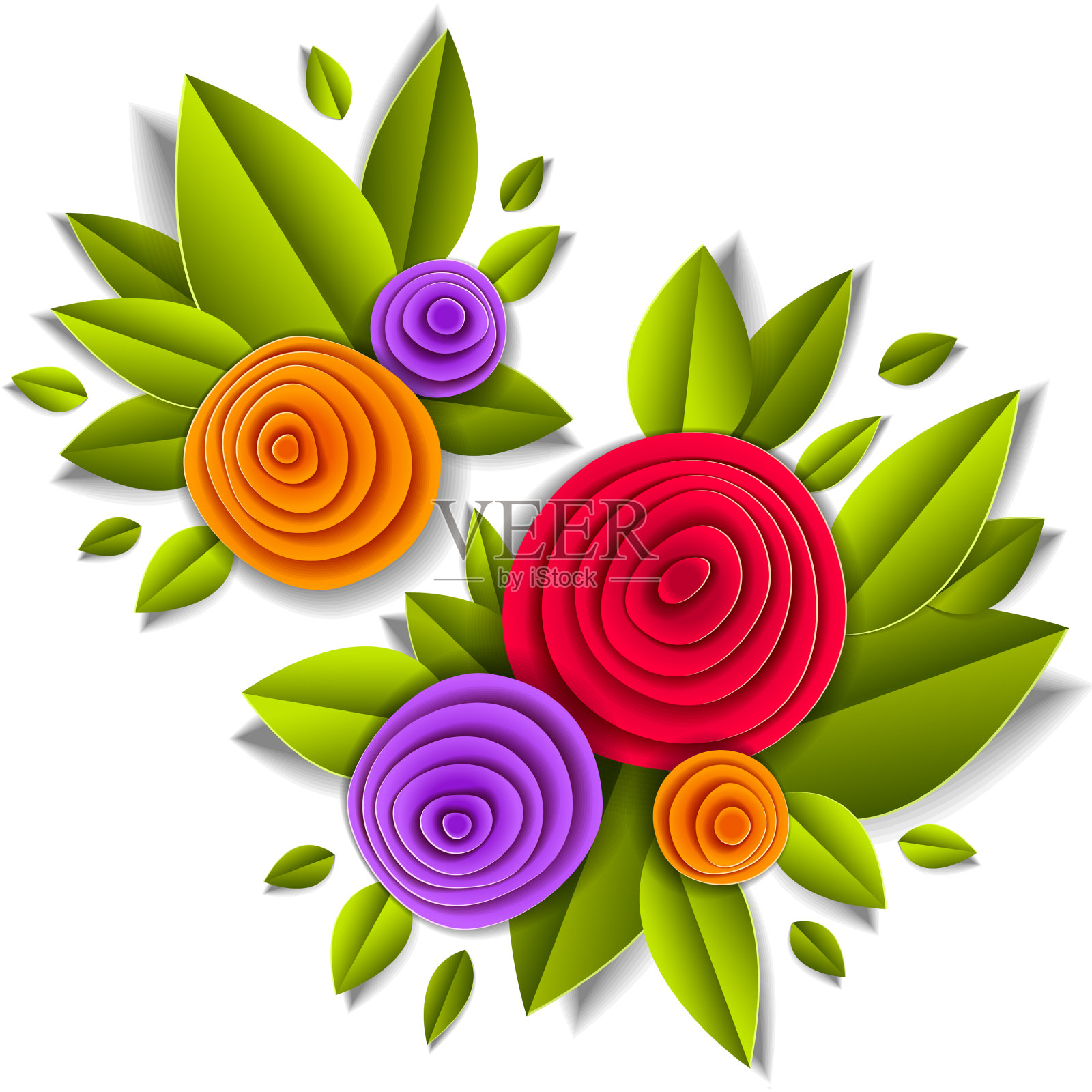 花和叶子在剪纸美丽的设计设计元素图片