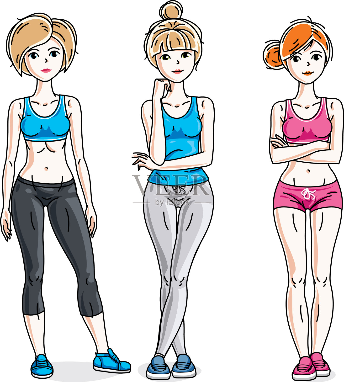 快乐可爱的年轻女子站在时尚的穿着设计元素图片