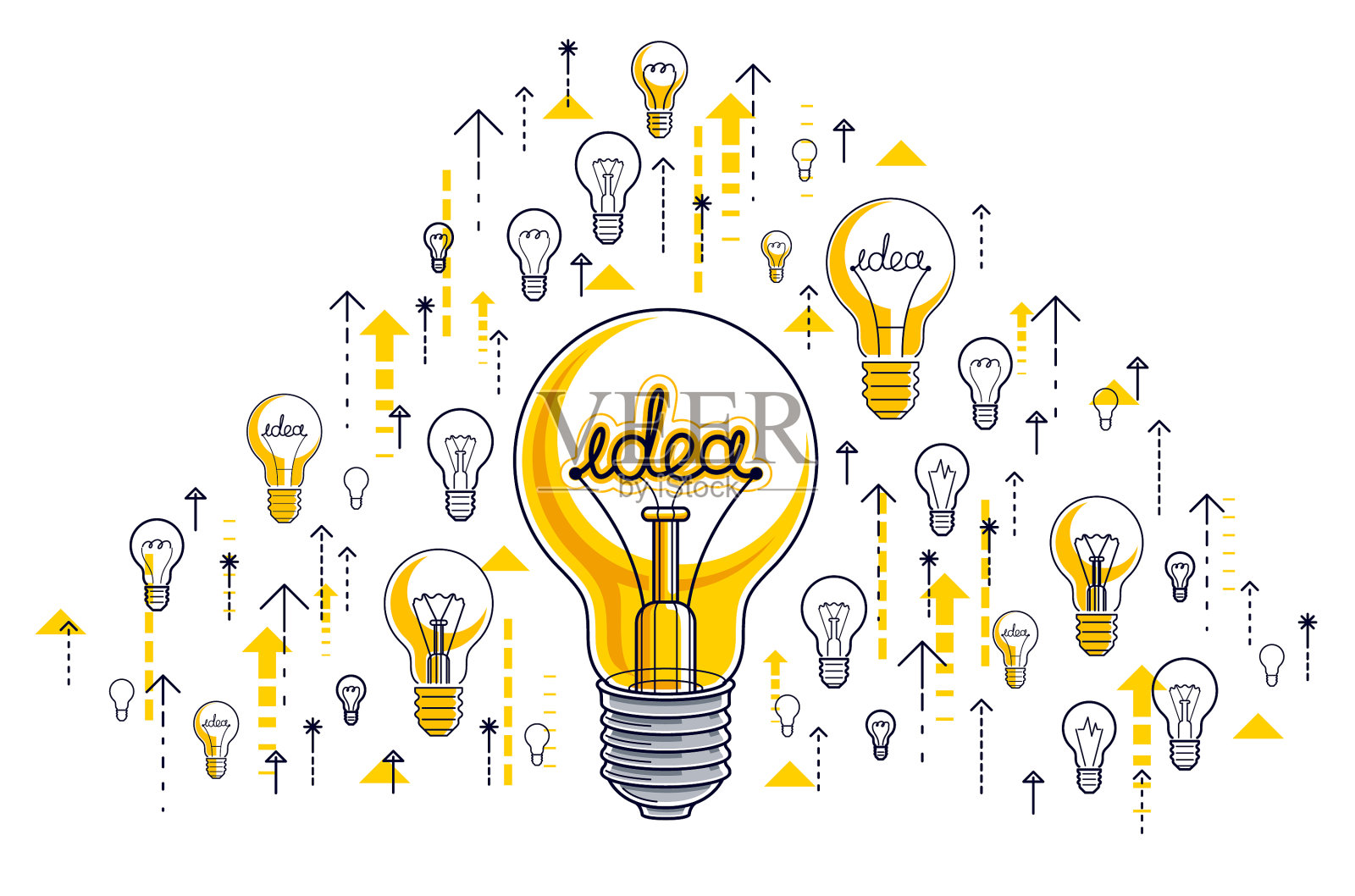 发光灯泡和设置灯泡图标设计元素图片