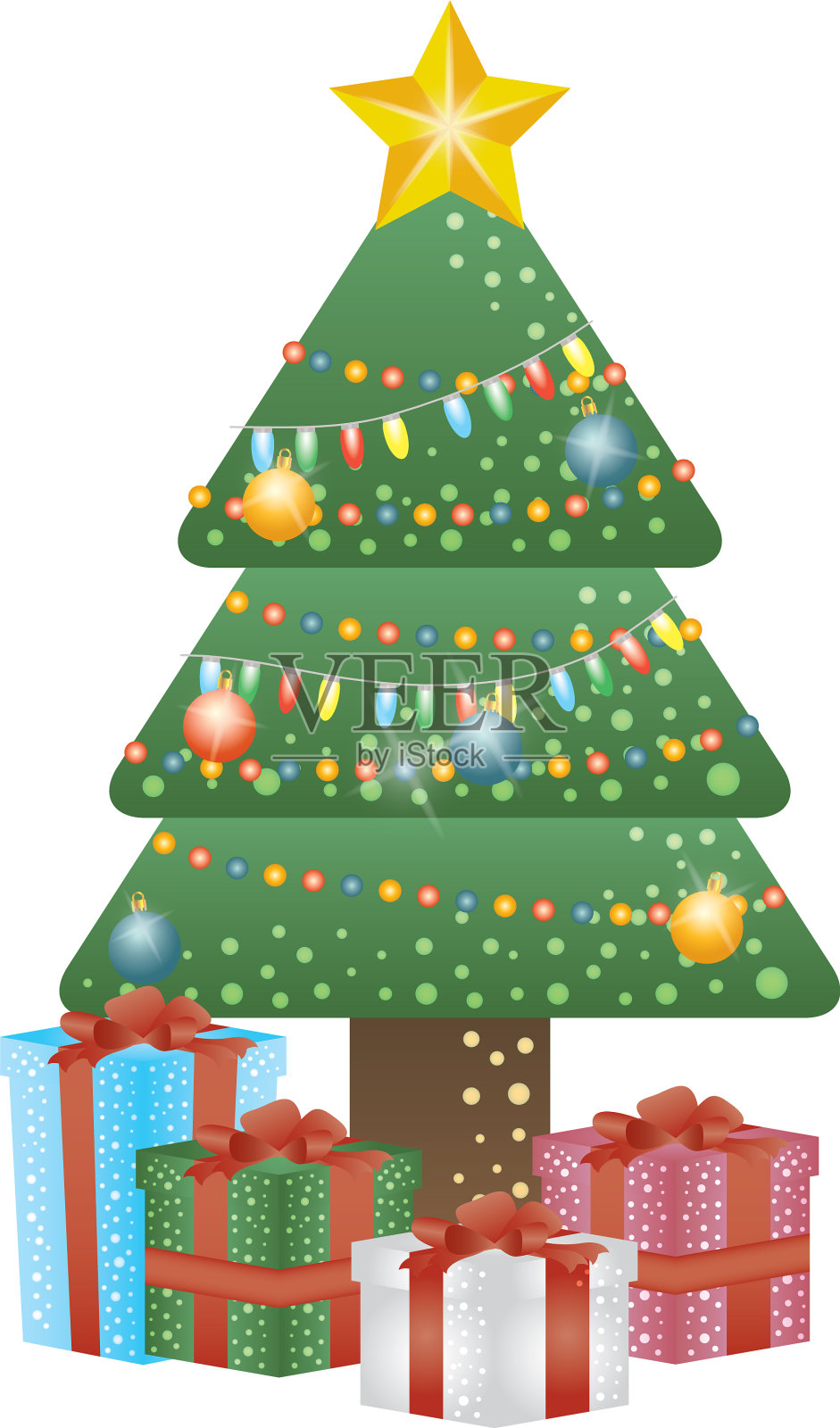 圣诞树上挂着五颜六色的彩灯设计元素图片