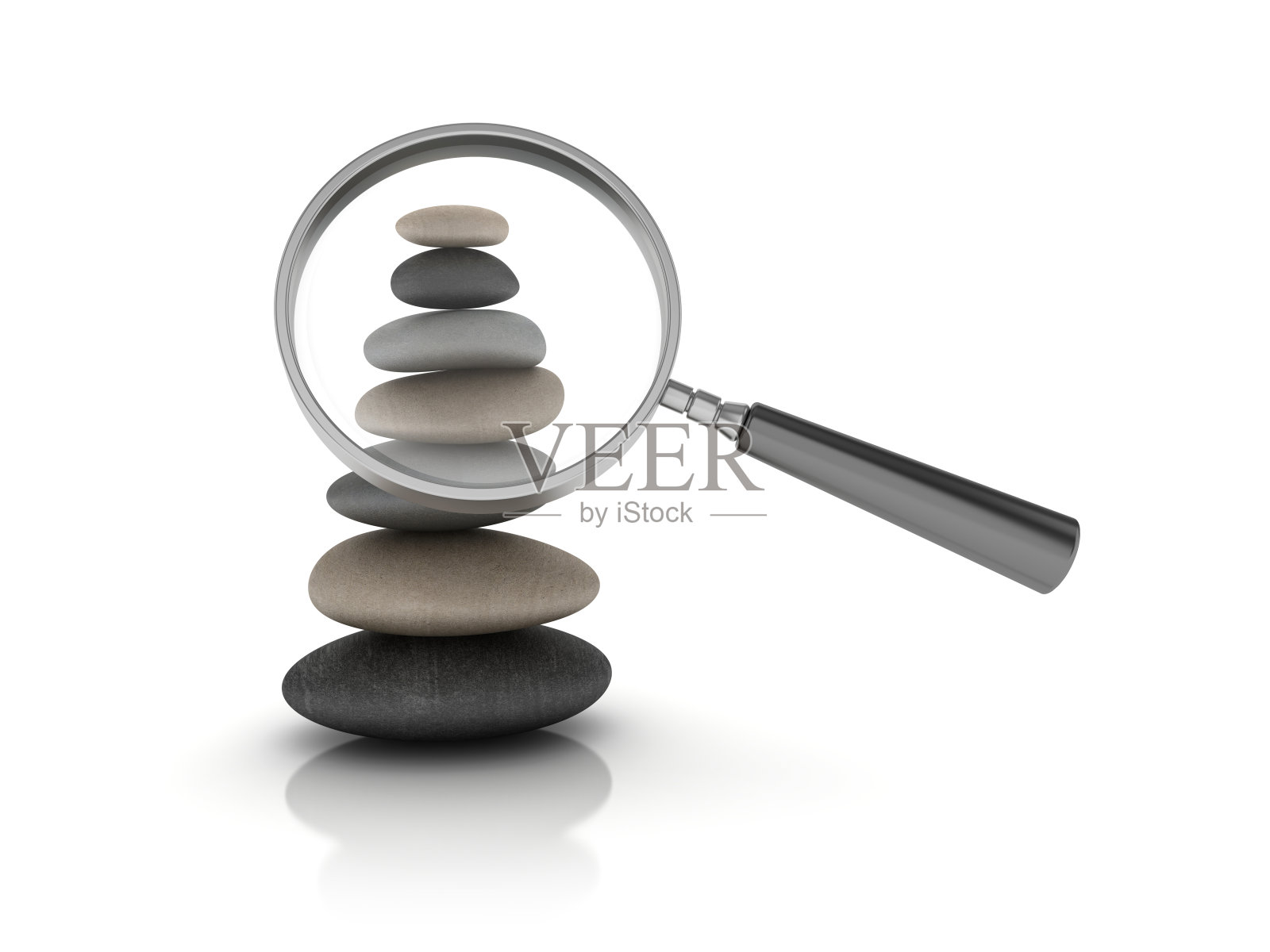 放大镜与石头平衡- 3D渲染照片摄影图片