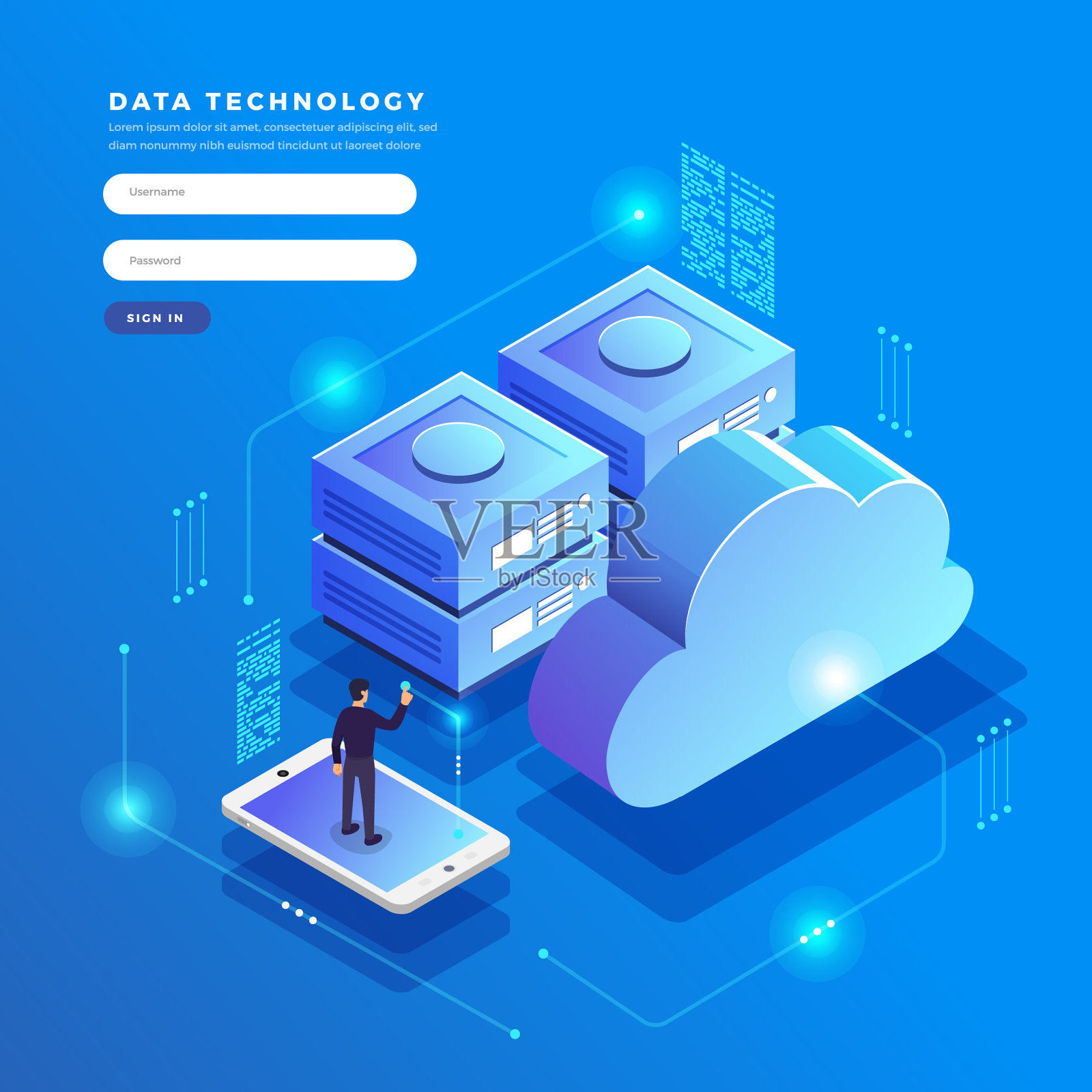 等距平面设计概念云技术插画图片素材