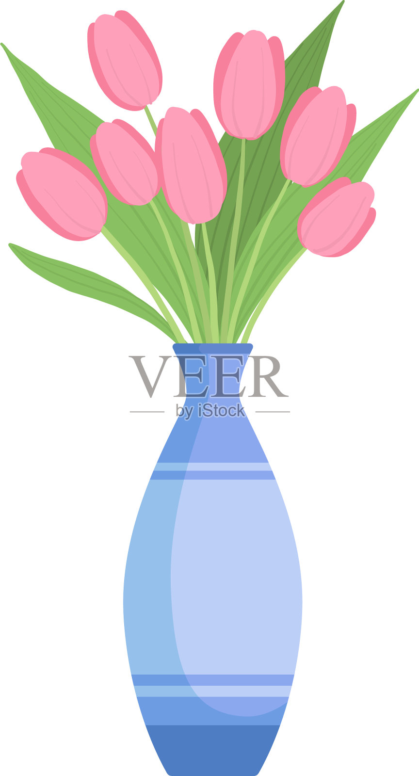 漂亮的粉红色郁金香花在花瓶花束设计元素图片