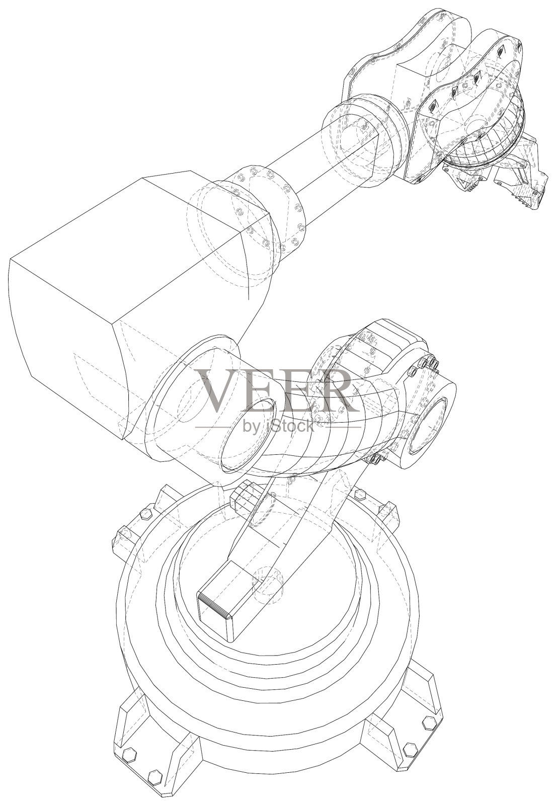 机械手臂孤立在白色技术线上设计元素图片