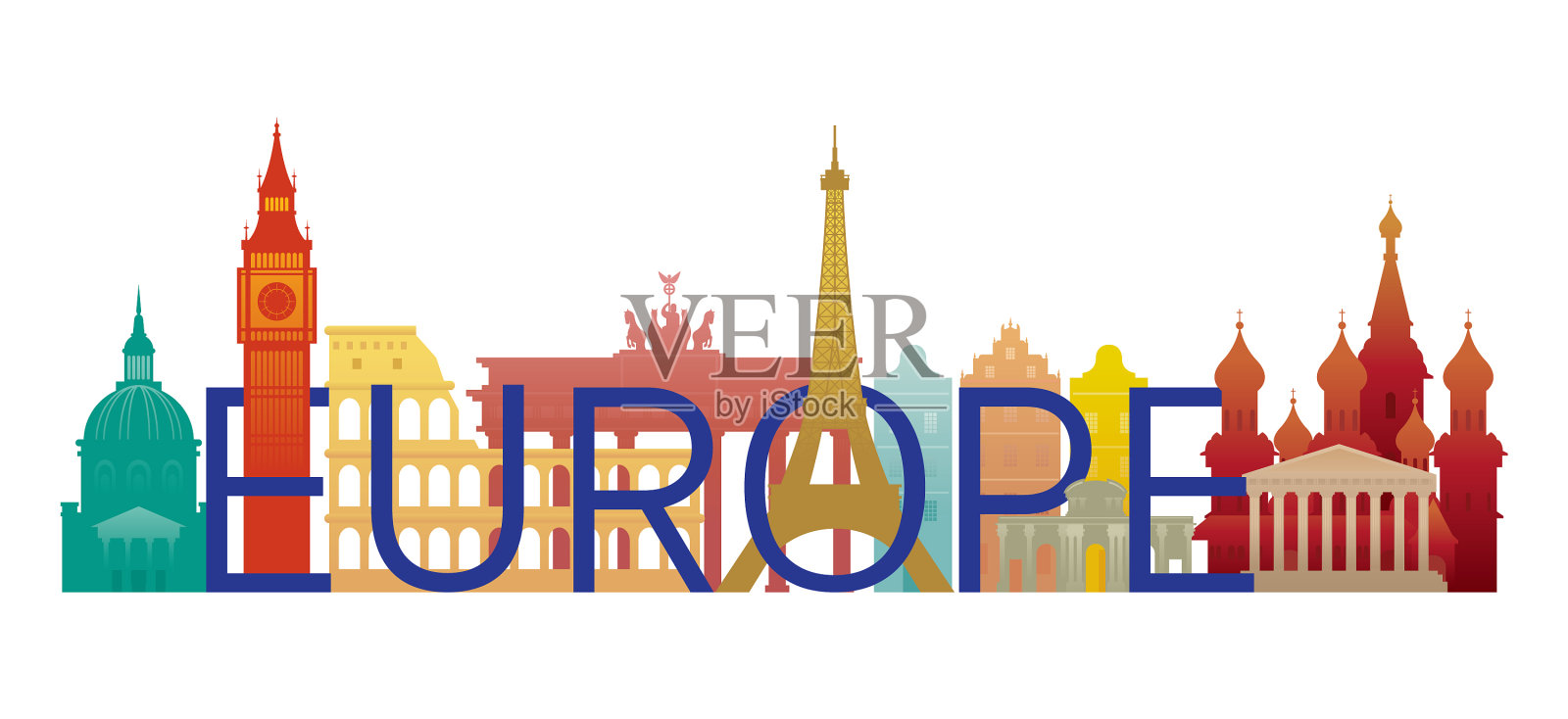 欧洲天际线地标文字或文字设计元素图片