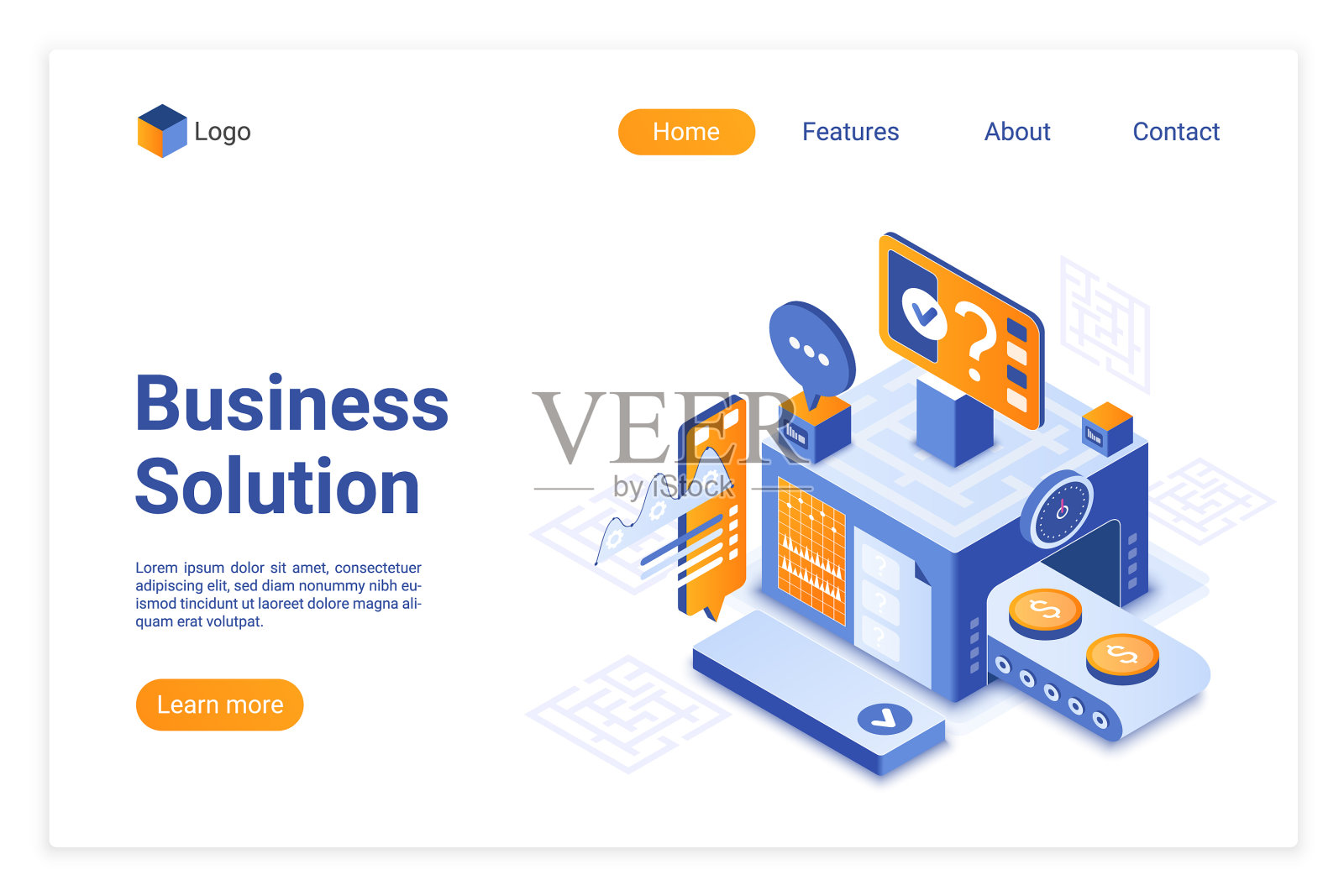 业务解决方案等距着陆页面设计模板素材