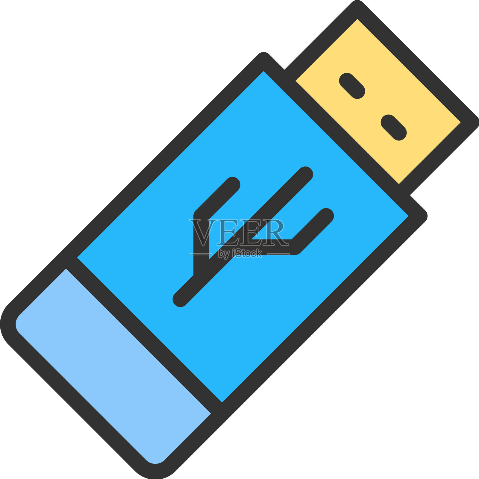 闪存驱动器usb平面彩色线图标设计元素图片