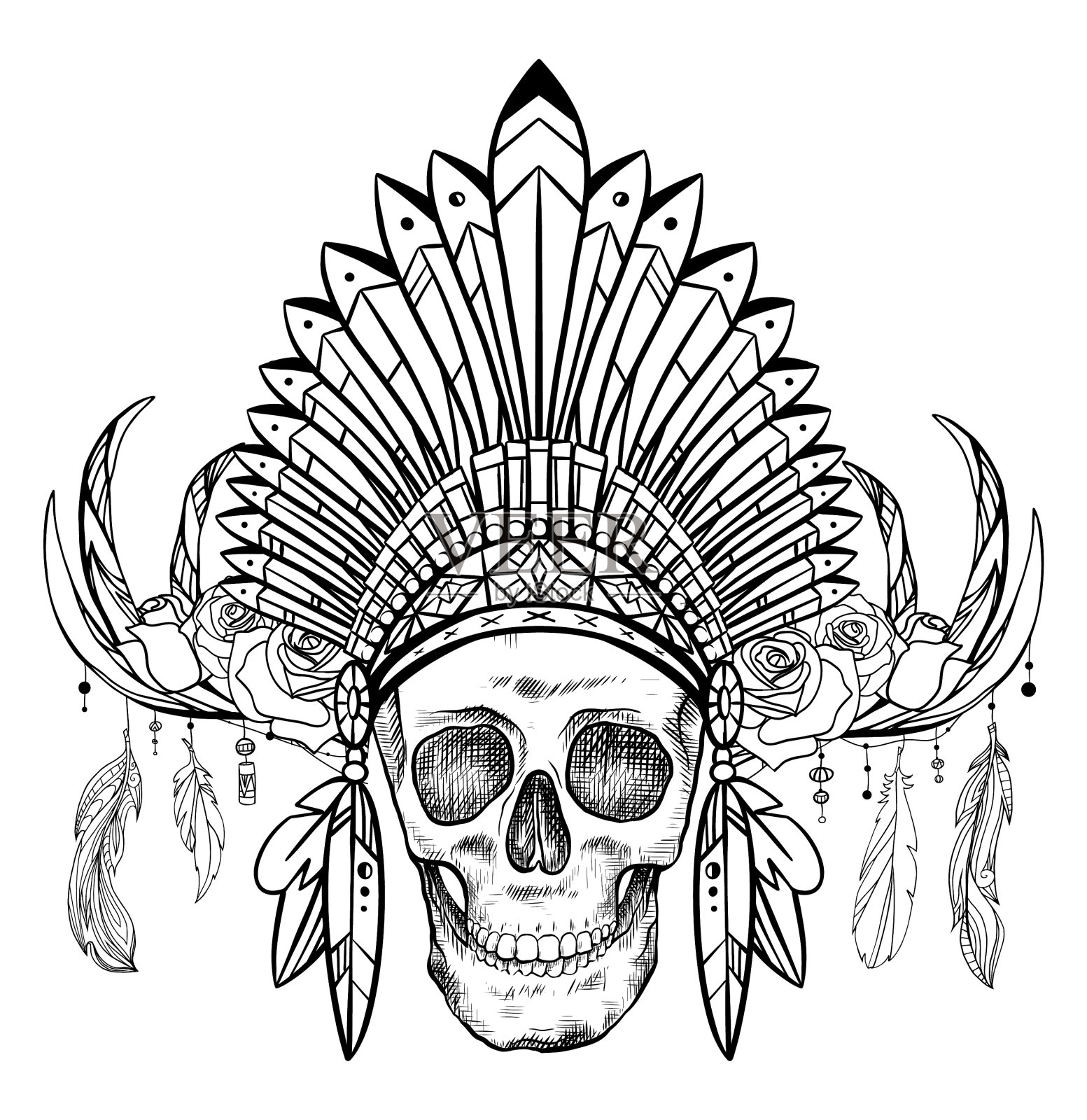 黑色和白色画了一个人的头骨在一个设计元素图片