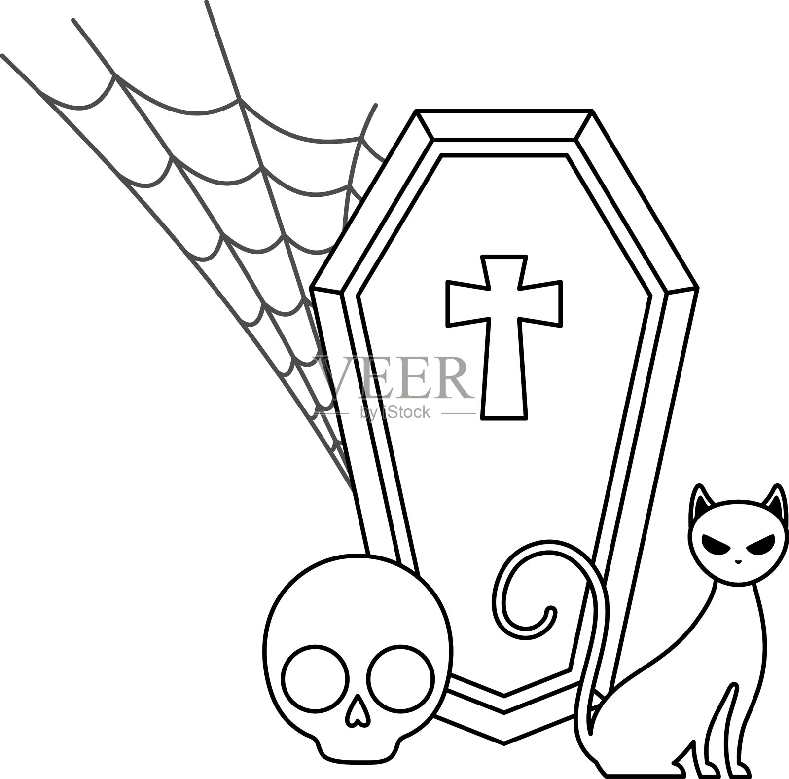 南瓜棺材和图标万圣节设计元素图片