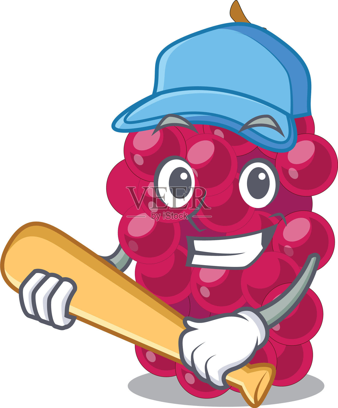 在一张卡通桌子上玩棒球、桑椹水果设计元素图片