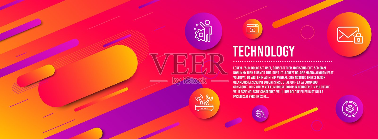 员工视频内容和安全邮件图标设置设计模板素材