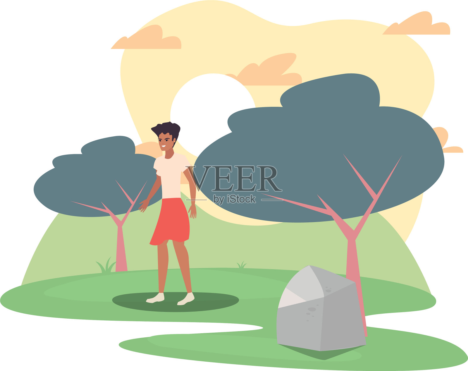 有树的女人在户外晒太阳设计元素图片