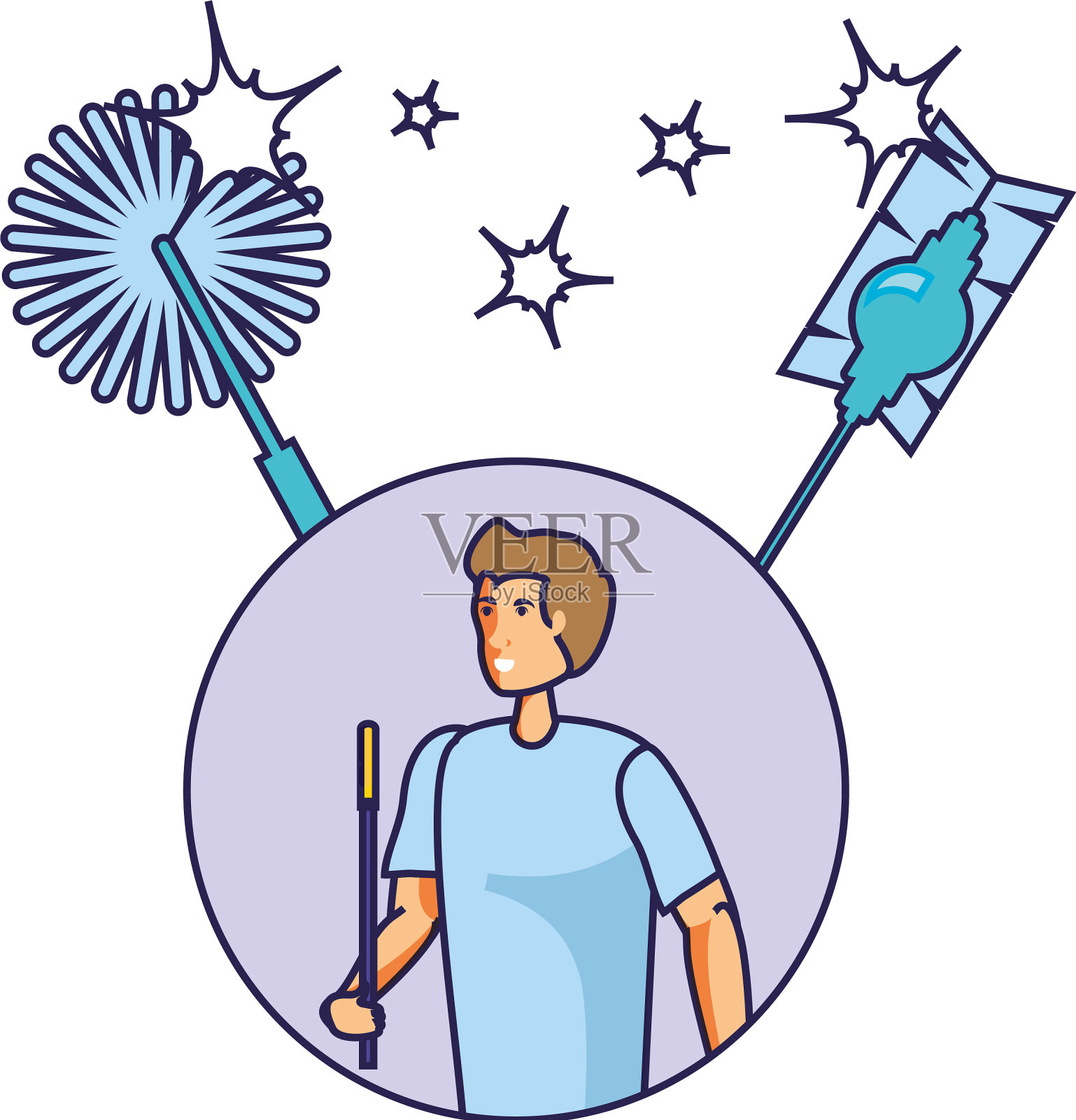 带有泡沫设计的隔离清洗桶设计元素图片