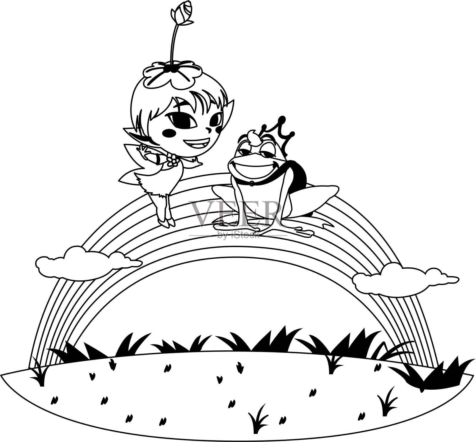 美丽的魔法仙女，蛤蟆王子和彩虹设计元素图片