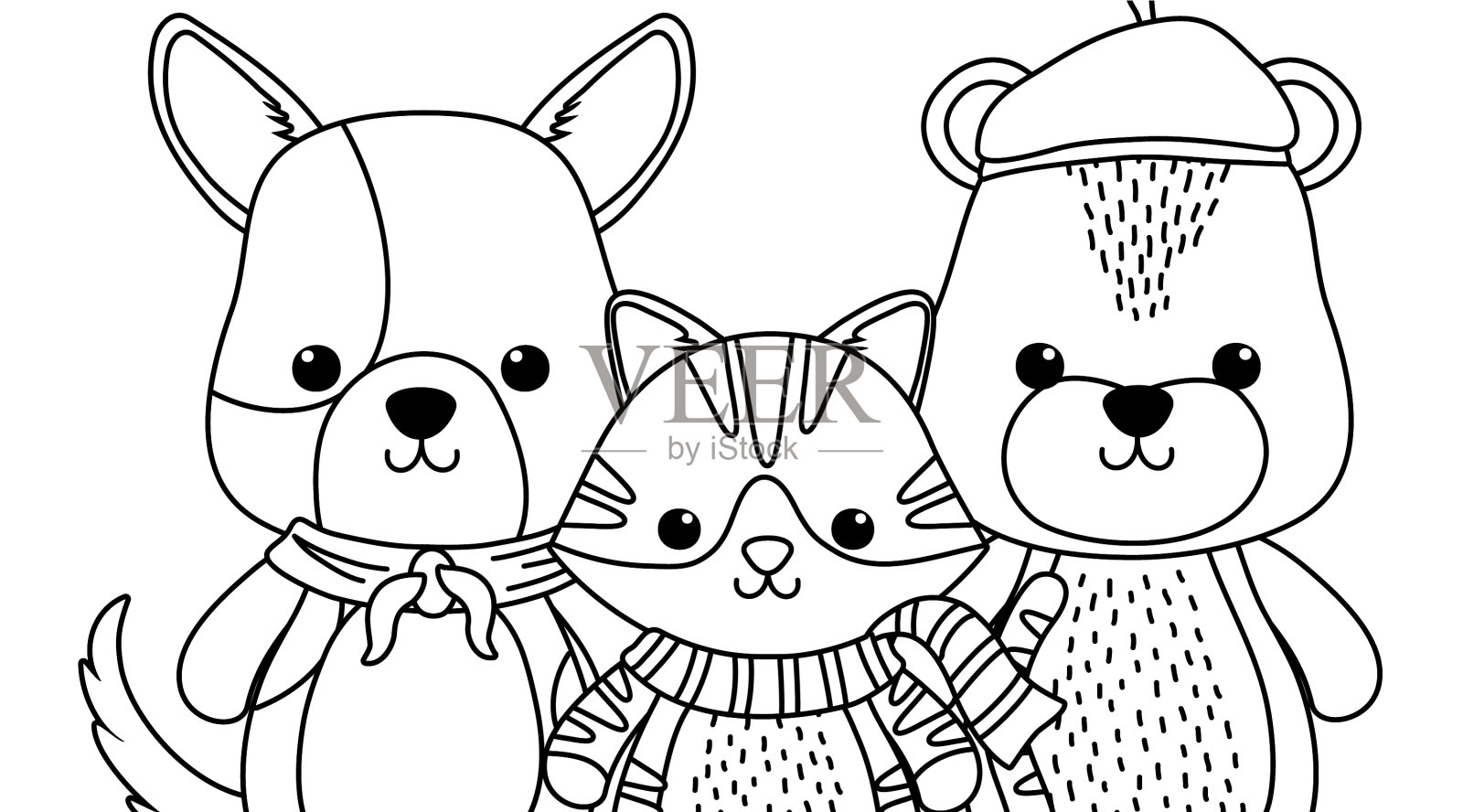 猫、狗和熊的卡通设计设计元素图片