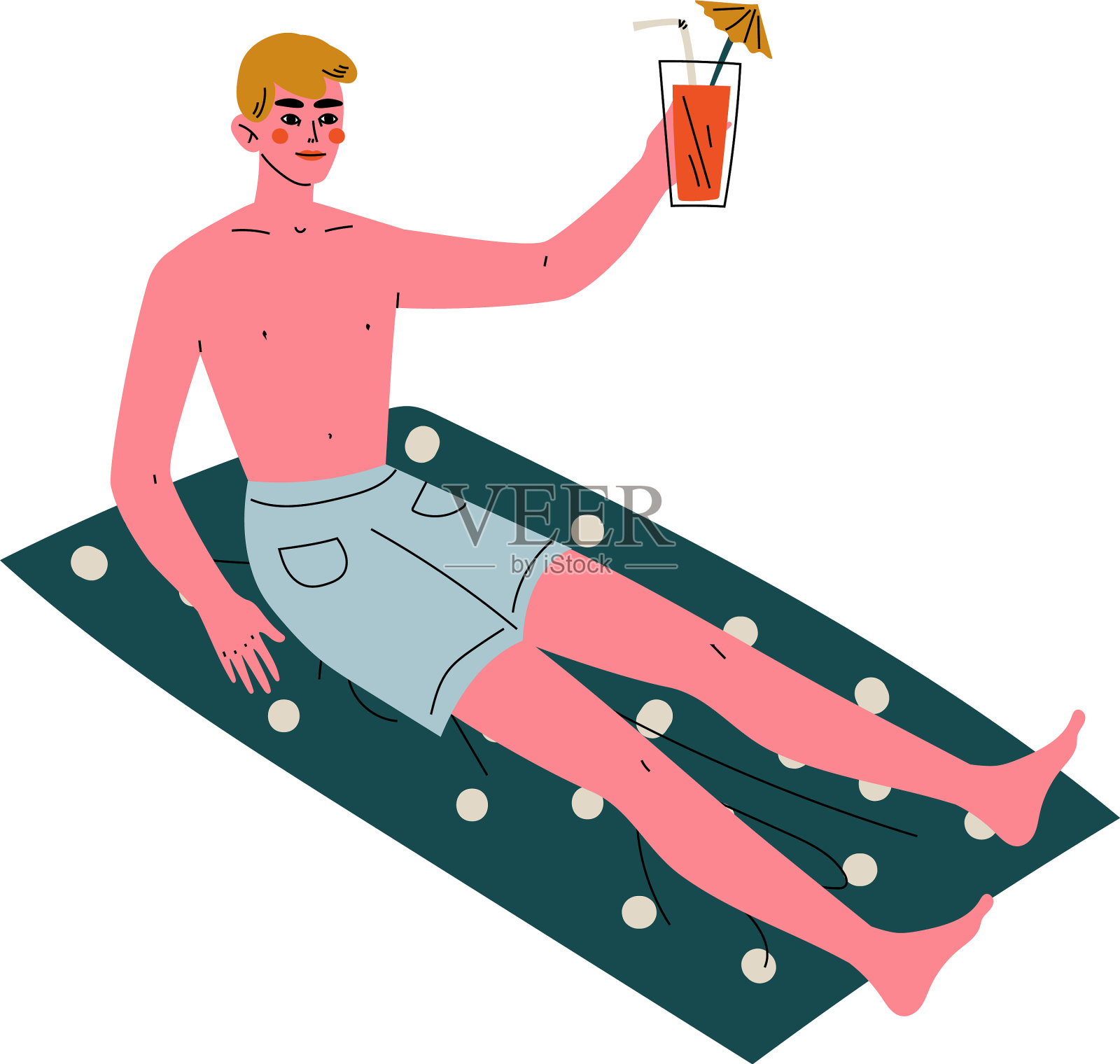 年轻人坐在他的毛巾上晒日光浴设计元素图片