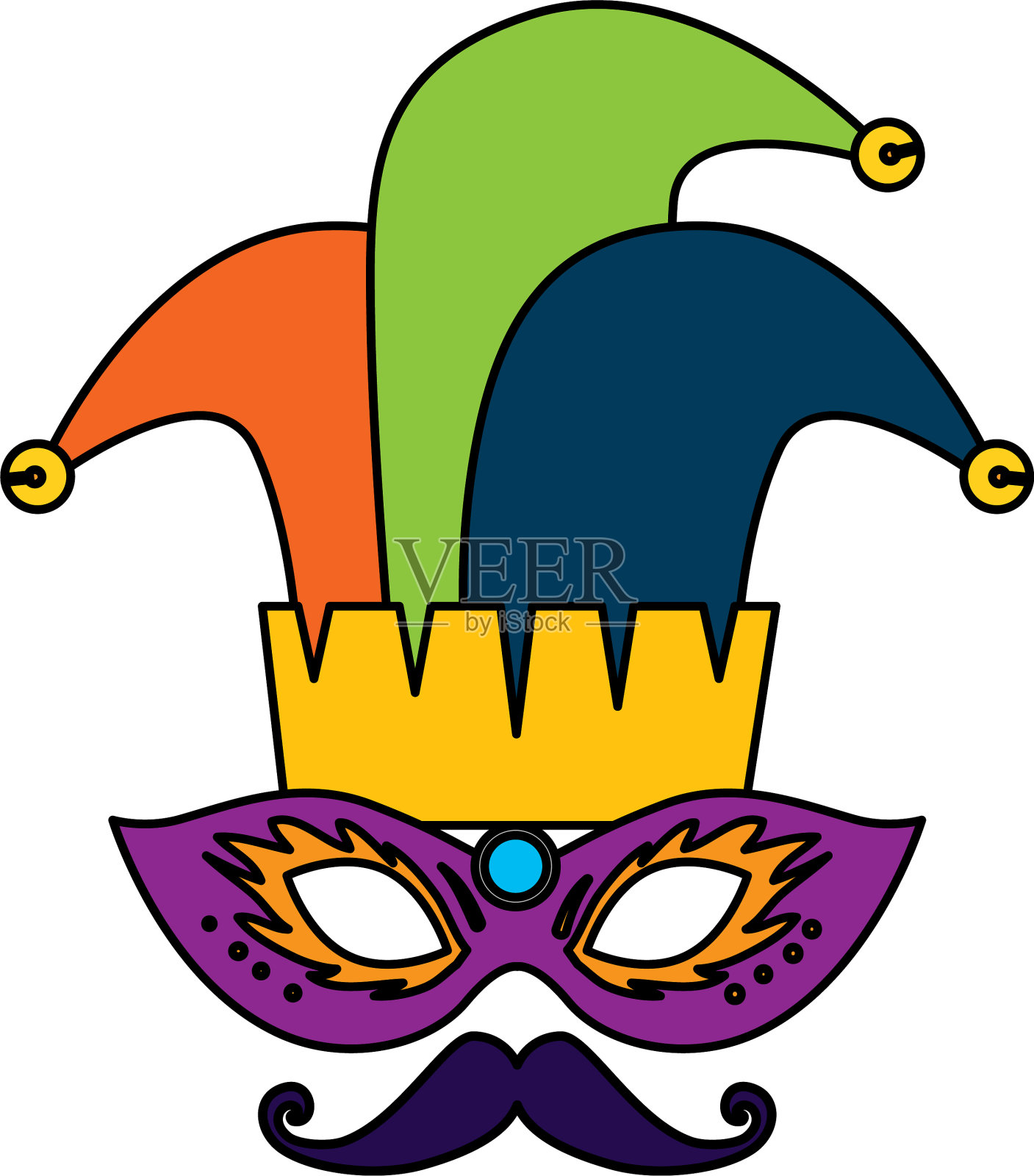 小丑帽和胡子的狂欢节面具设计元素图片