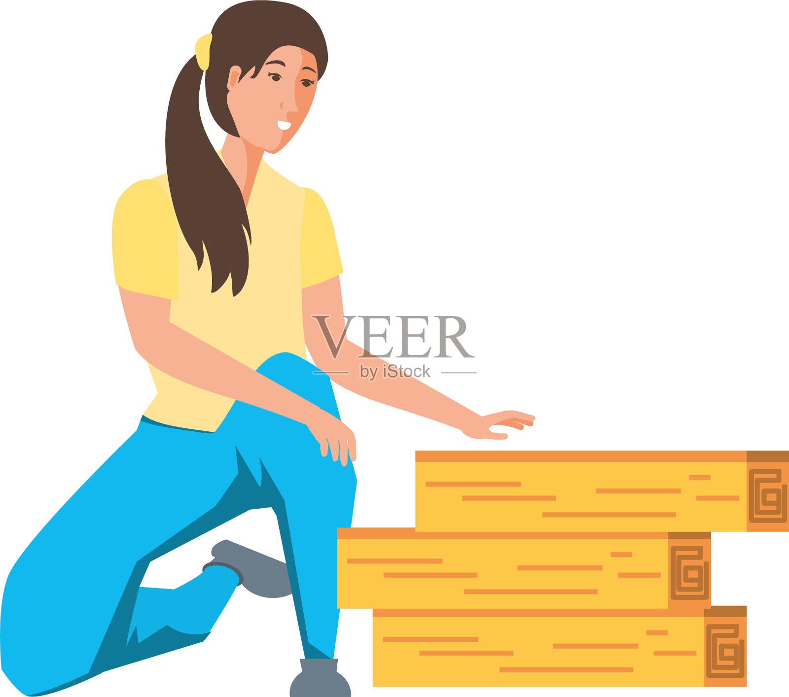 孤立的头像女人和木头设计设计元素图片