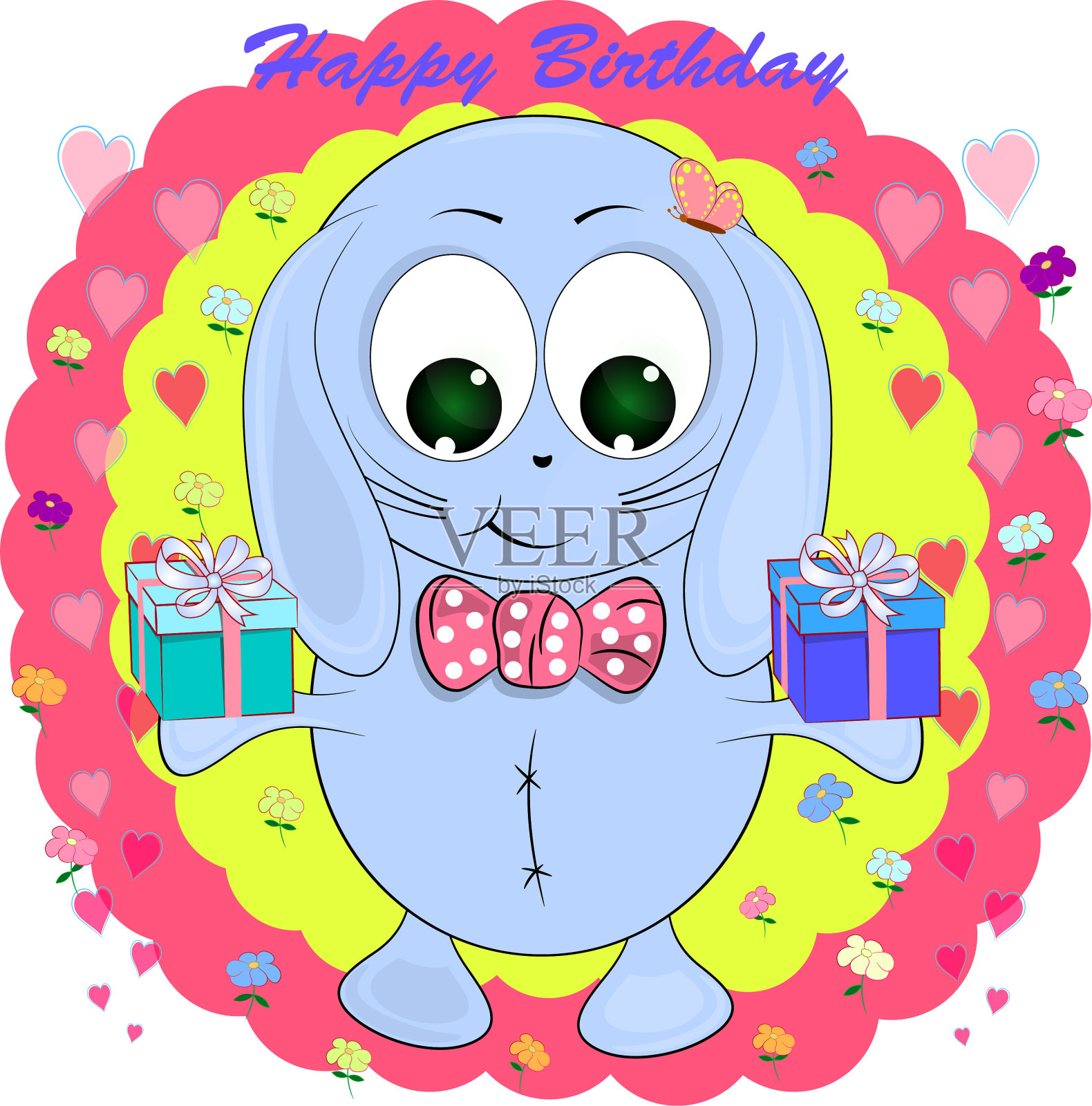 卡通可爱的兔子与礼物设计元素图片