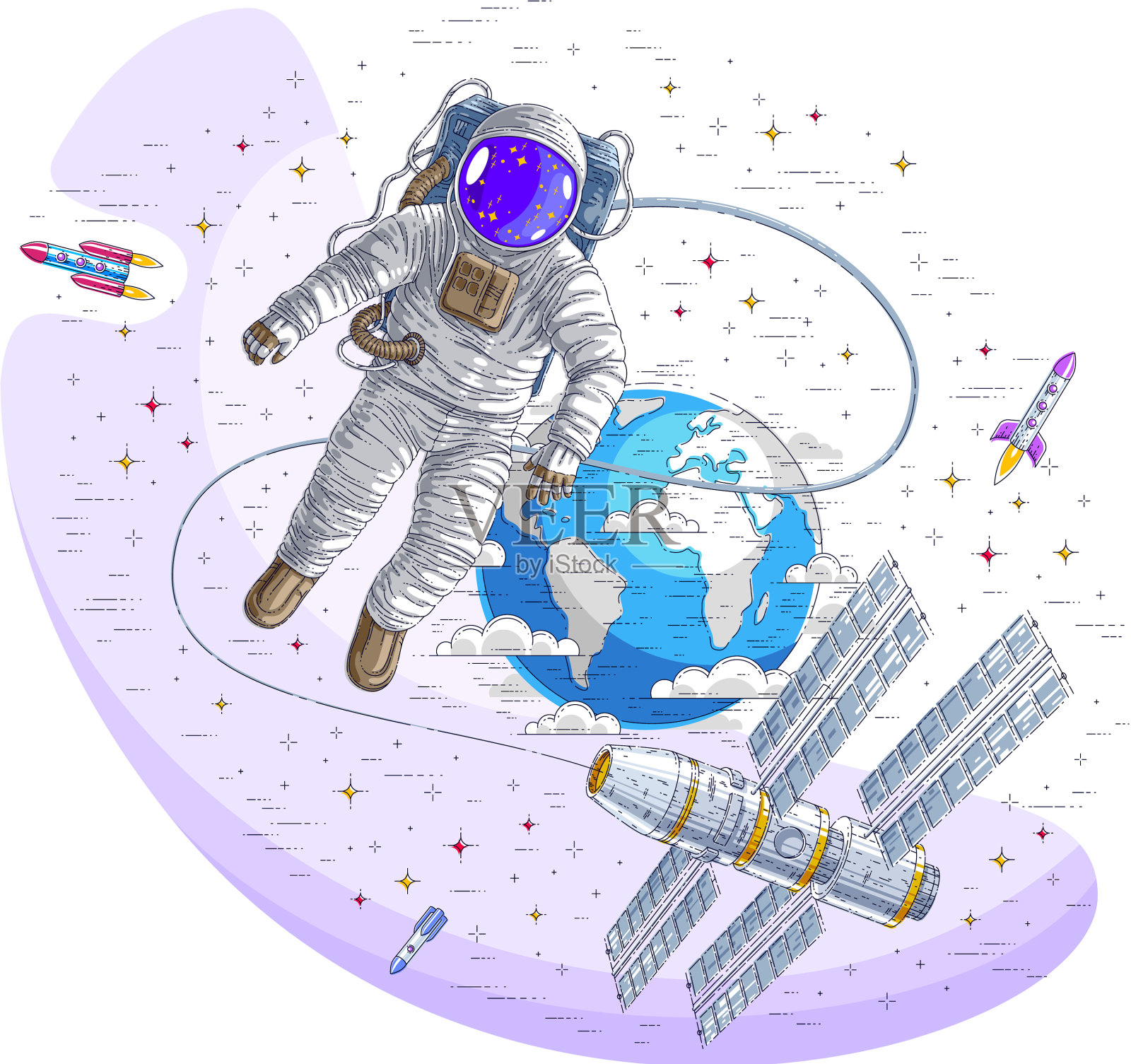 宇航员去到空旷的空间，连接到设计元素图片